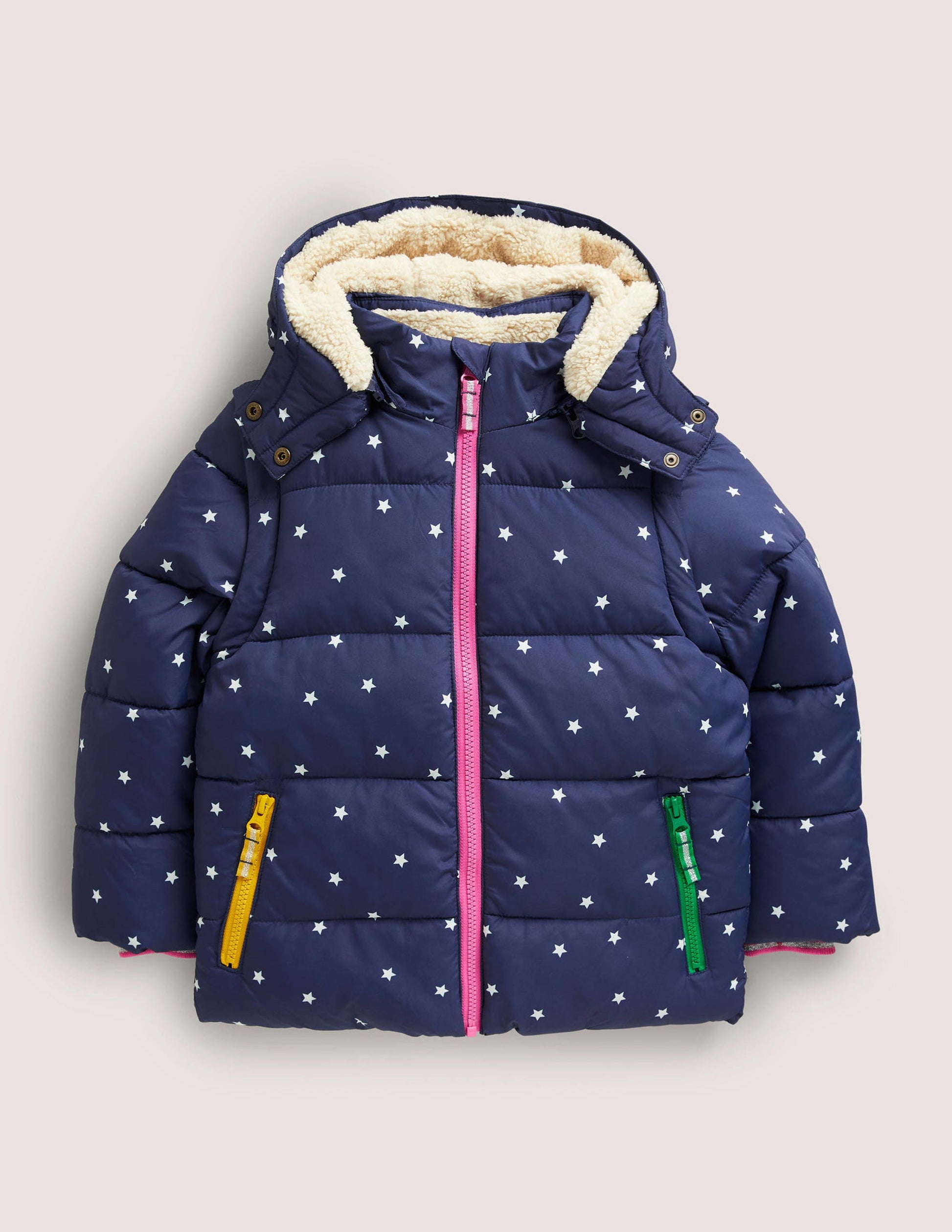 Navy Star Print Hooded Puffer Jacket-College Navy Confetti Star-1