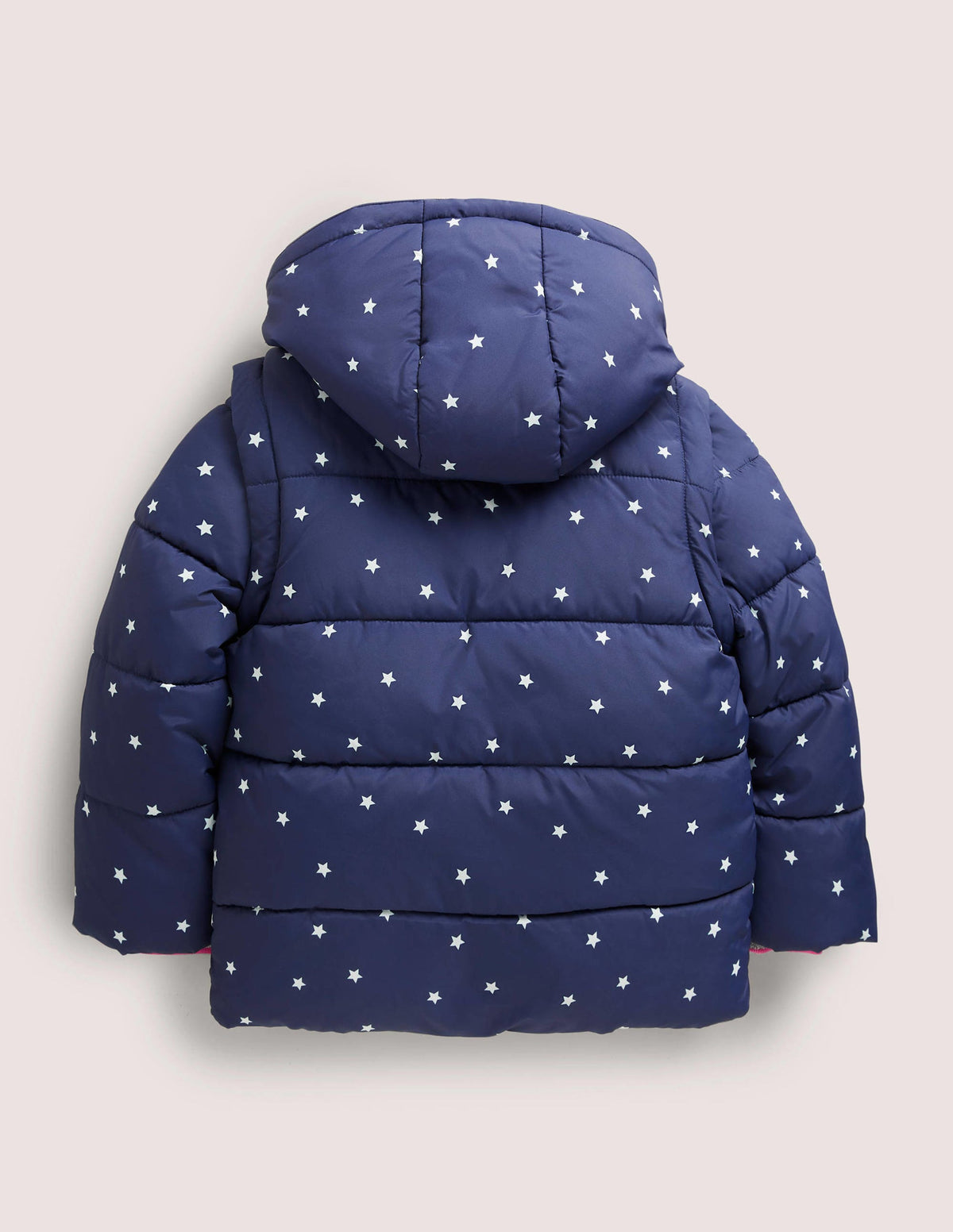 Navy Star Print Hooded Puffer Jacket-College Navy Confetti Star - Image 2