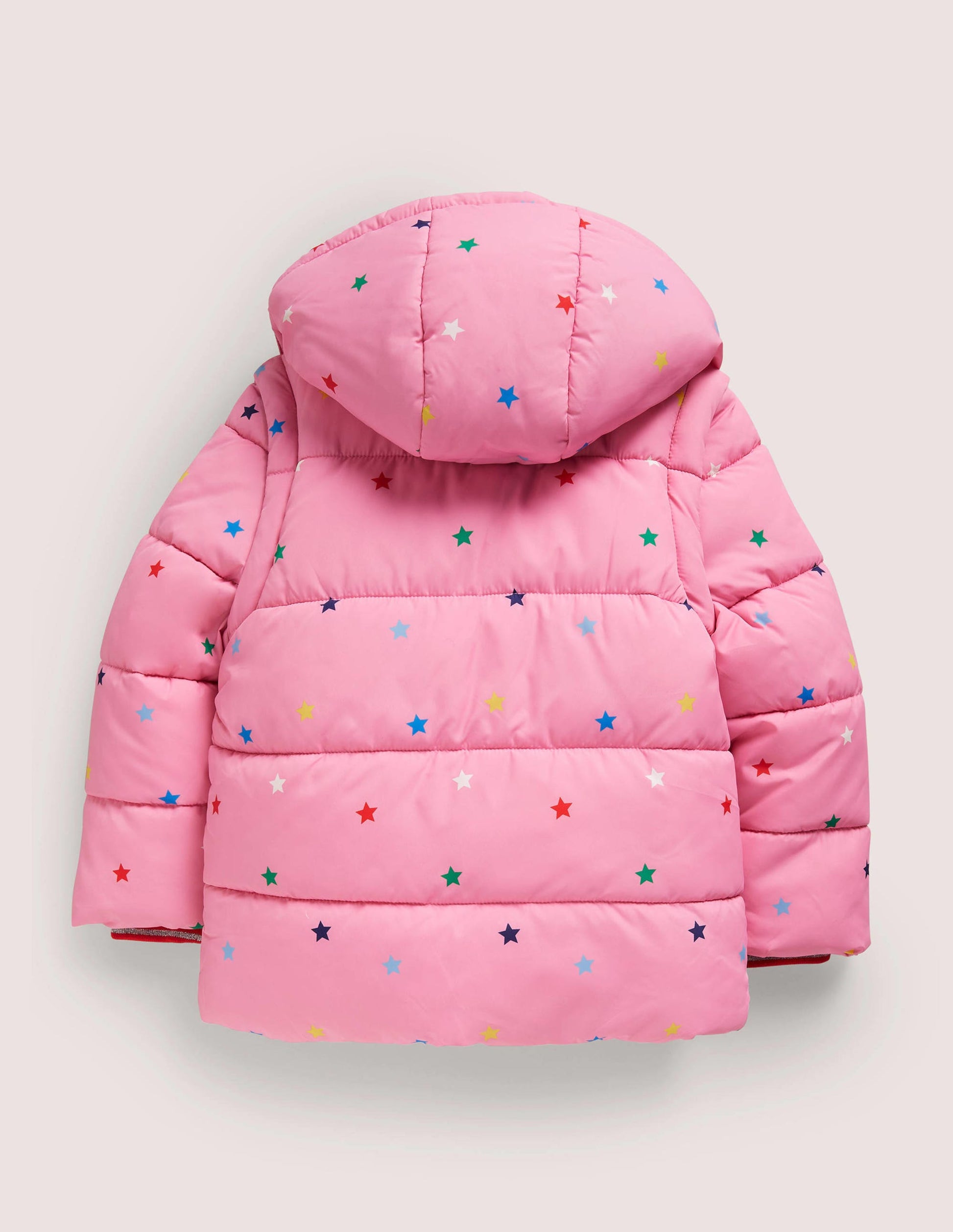 Pink Star Print Hooded Puffer Jacket-Bright Petal Pink Multi Star-2