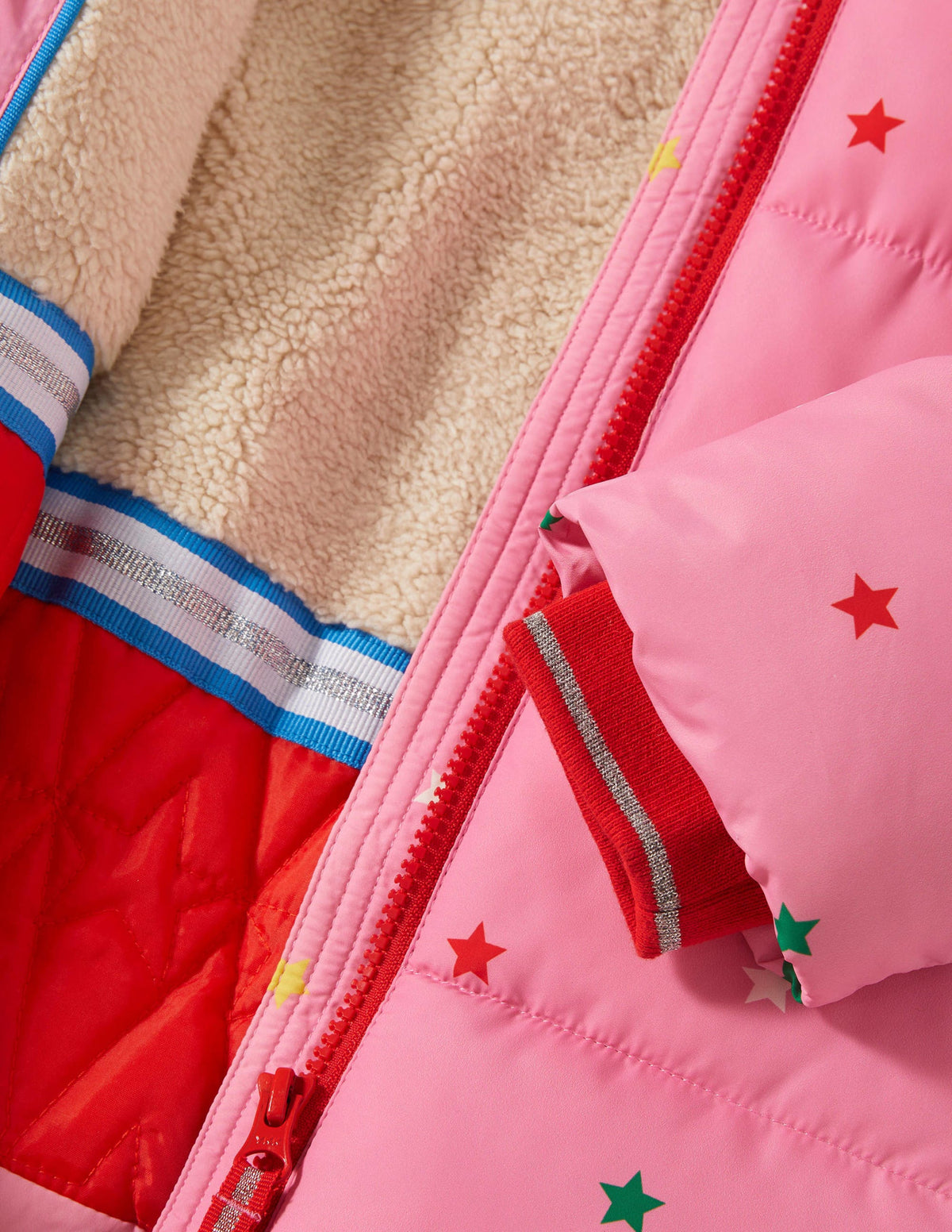 Pink Star Print Hooded Puffer Jacket-Bright Petal Pink Multi Star-3