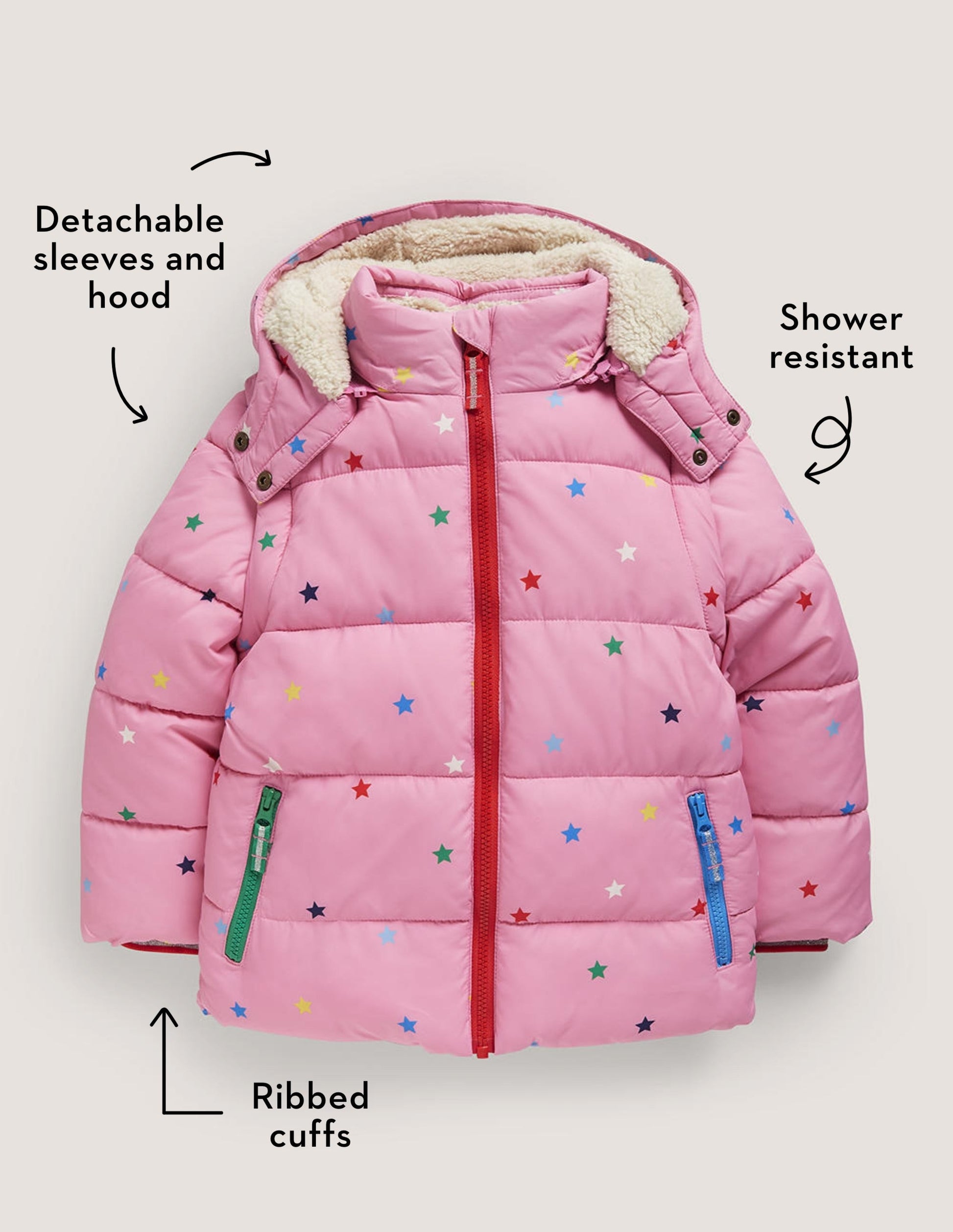 Pink Star Print Hooded Puffer Jacket-Bright Petal Pink Multi Star-5