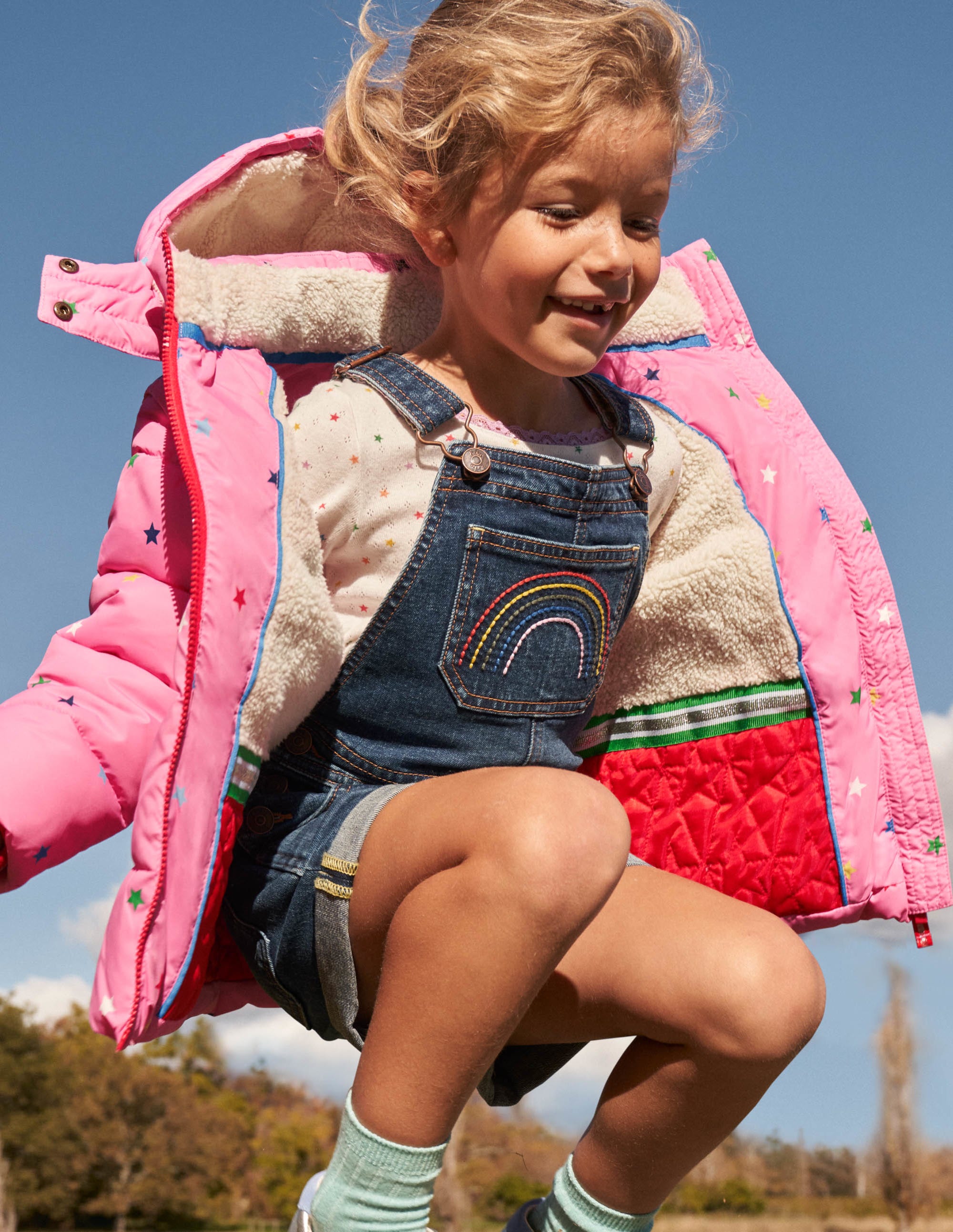 Pink Star Print Hooded Puffer Jacket-Bright Petal Pink Multi Star - Image 6