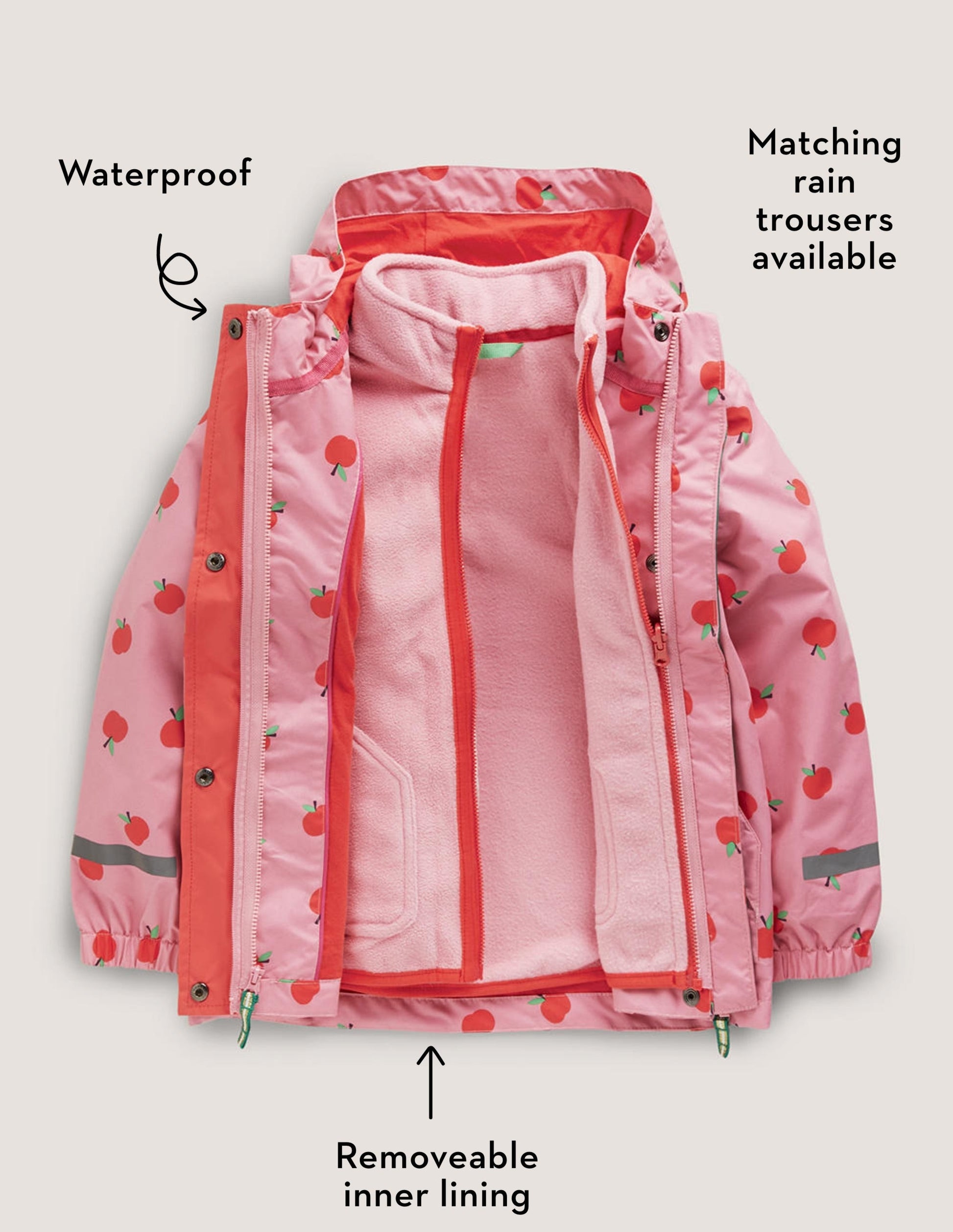 Pink Apple Print Waterproof Jacket-Formica Pink Apples-5