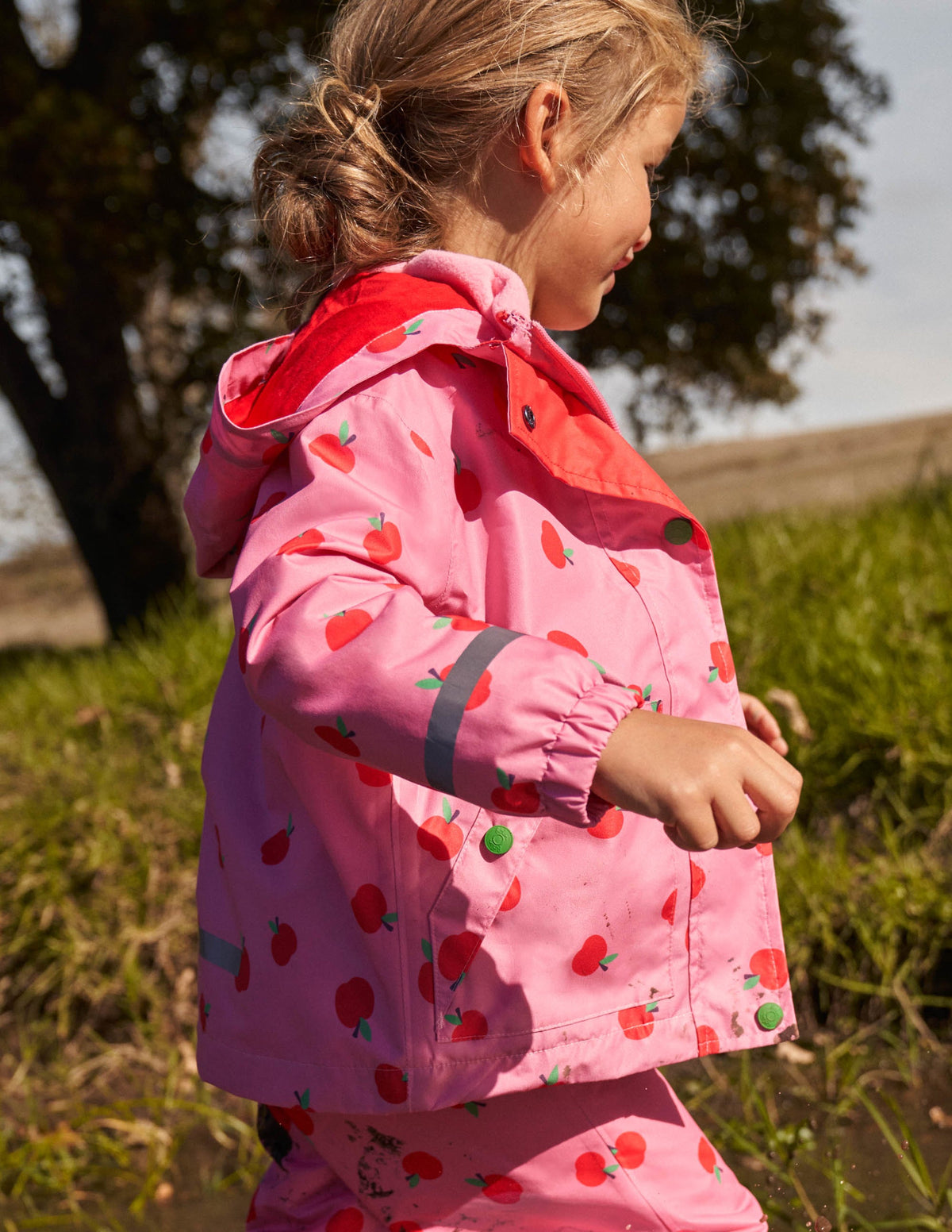 Pink Apple Print Waterproof Jacket-Formica Pink Apples-8