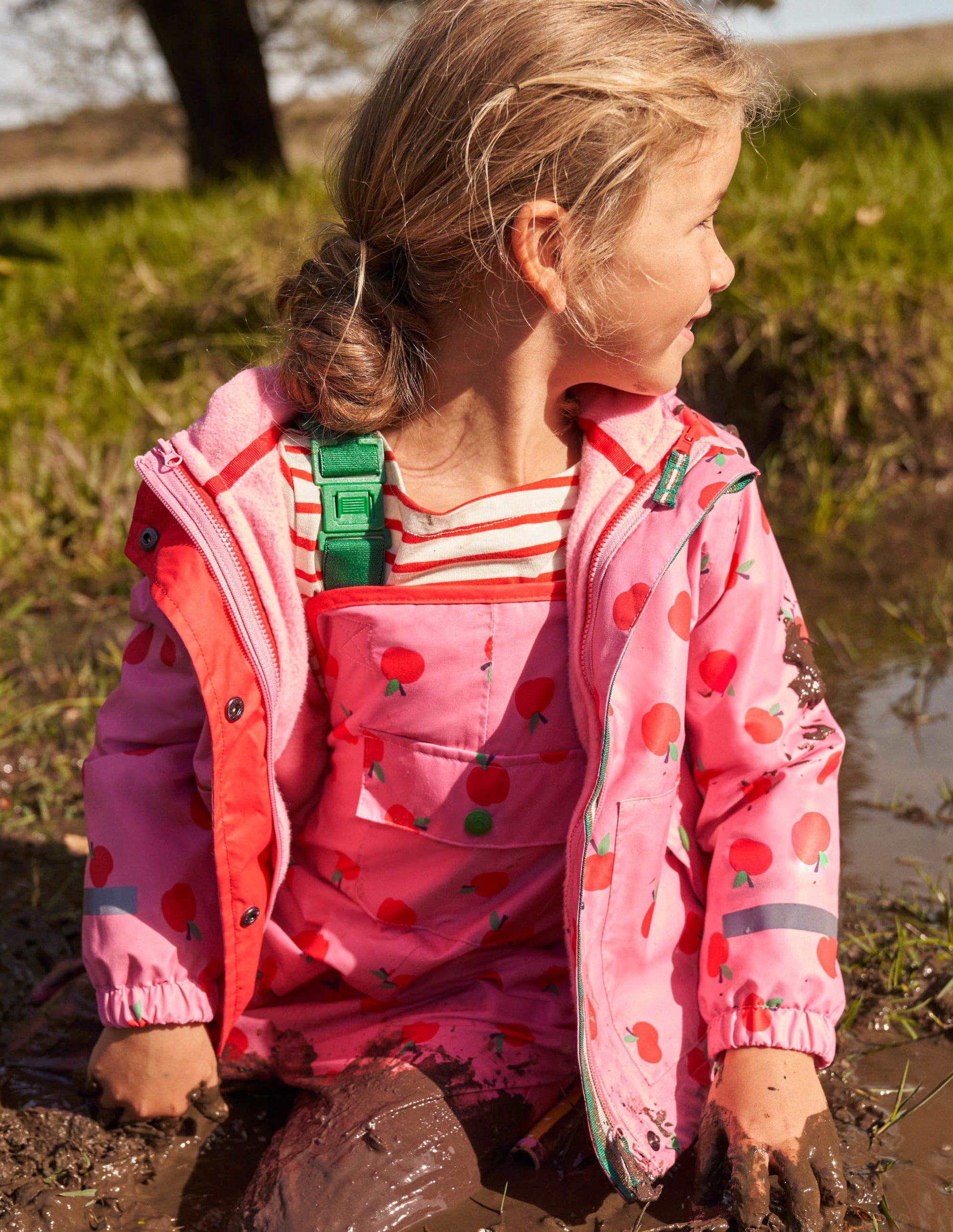 Pink Apple Print Waterproof Jacket-Formica Pink Apples-9