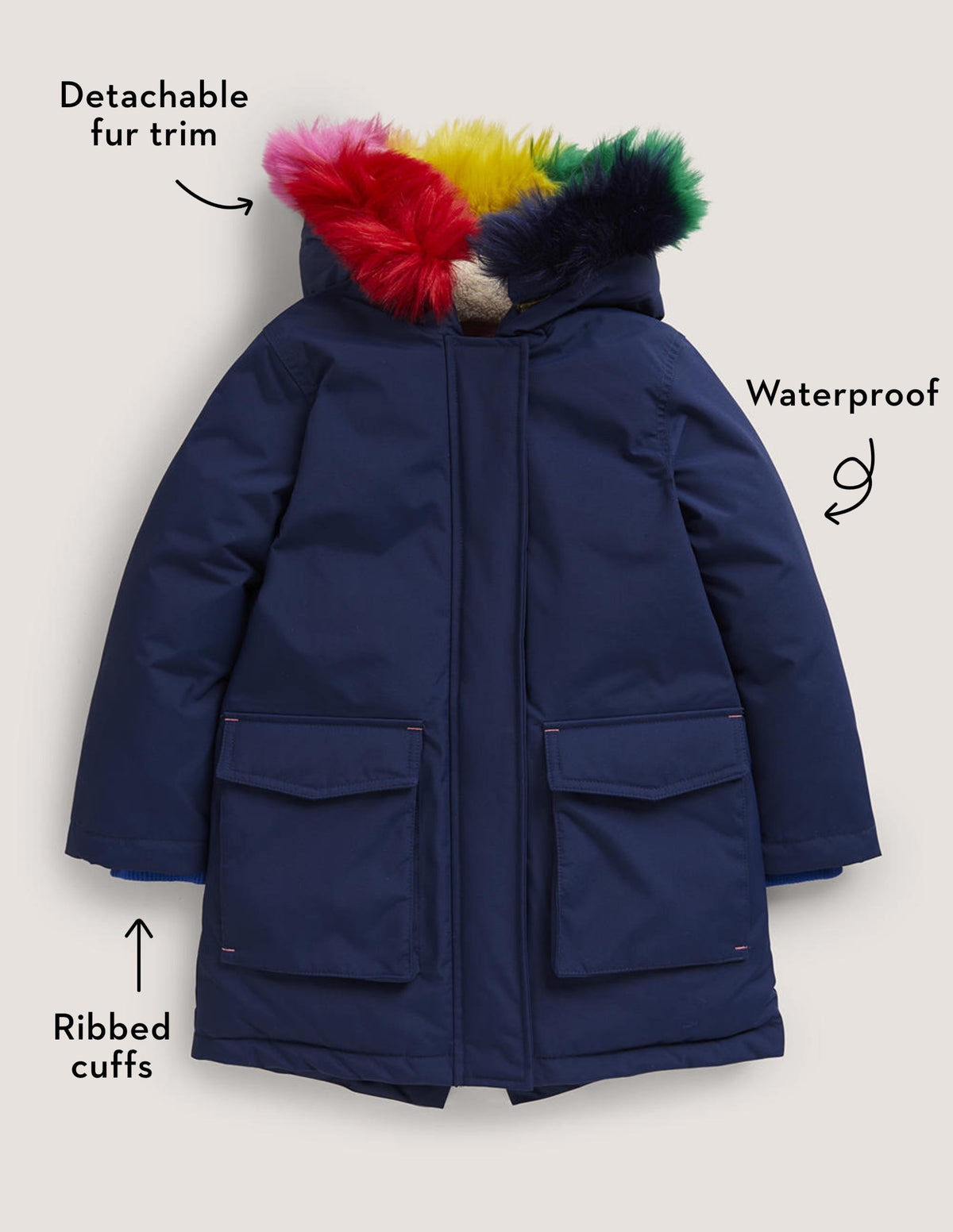 Navy Rainbow Hooded Waterproof Parka-College Navy-5