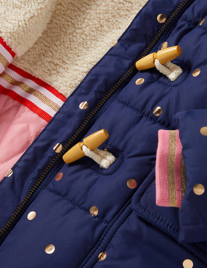 Gold Polka Dot Navy Puffer Jacket-College Navy Foil Spot-3