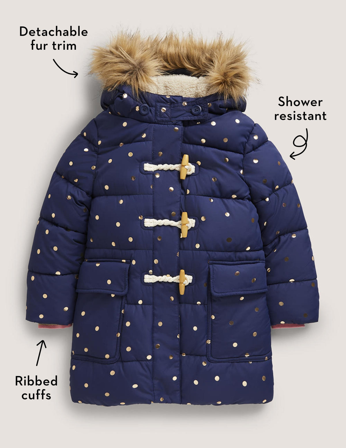 Gold Polka Dot Navy Puffer Jacket-College Navy Foil Spot - Image 5
