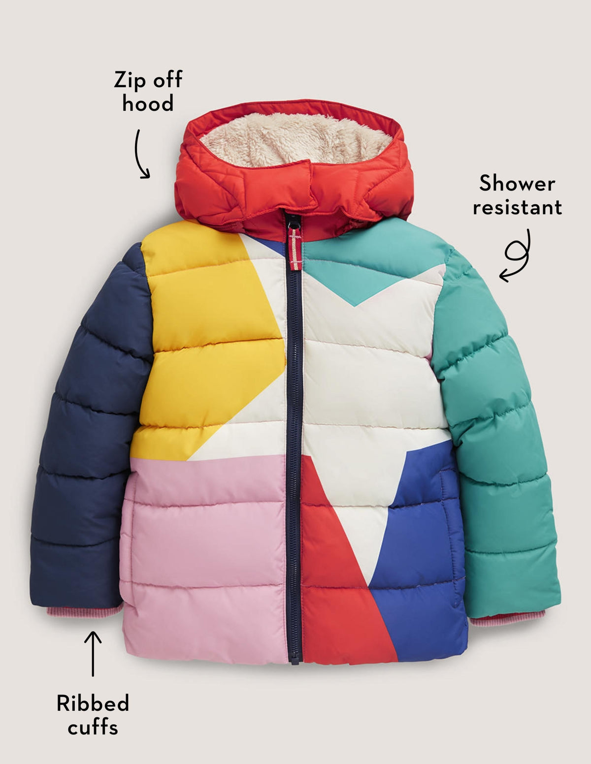Multicolor Waterproof Hooded Puffer Jacket-Multi Colourblock Star-5