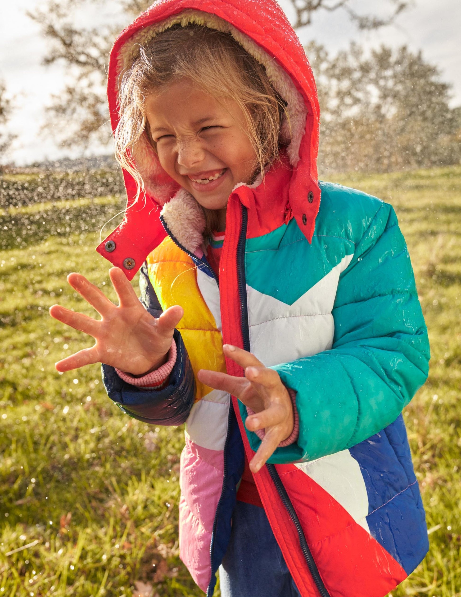 Multicolor Waterproof Hooded Puffer Jacket-Multi Colourblock Star-6