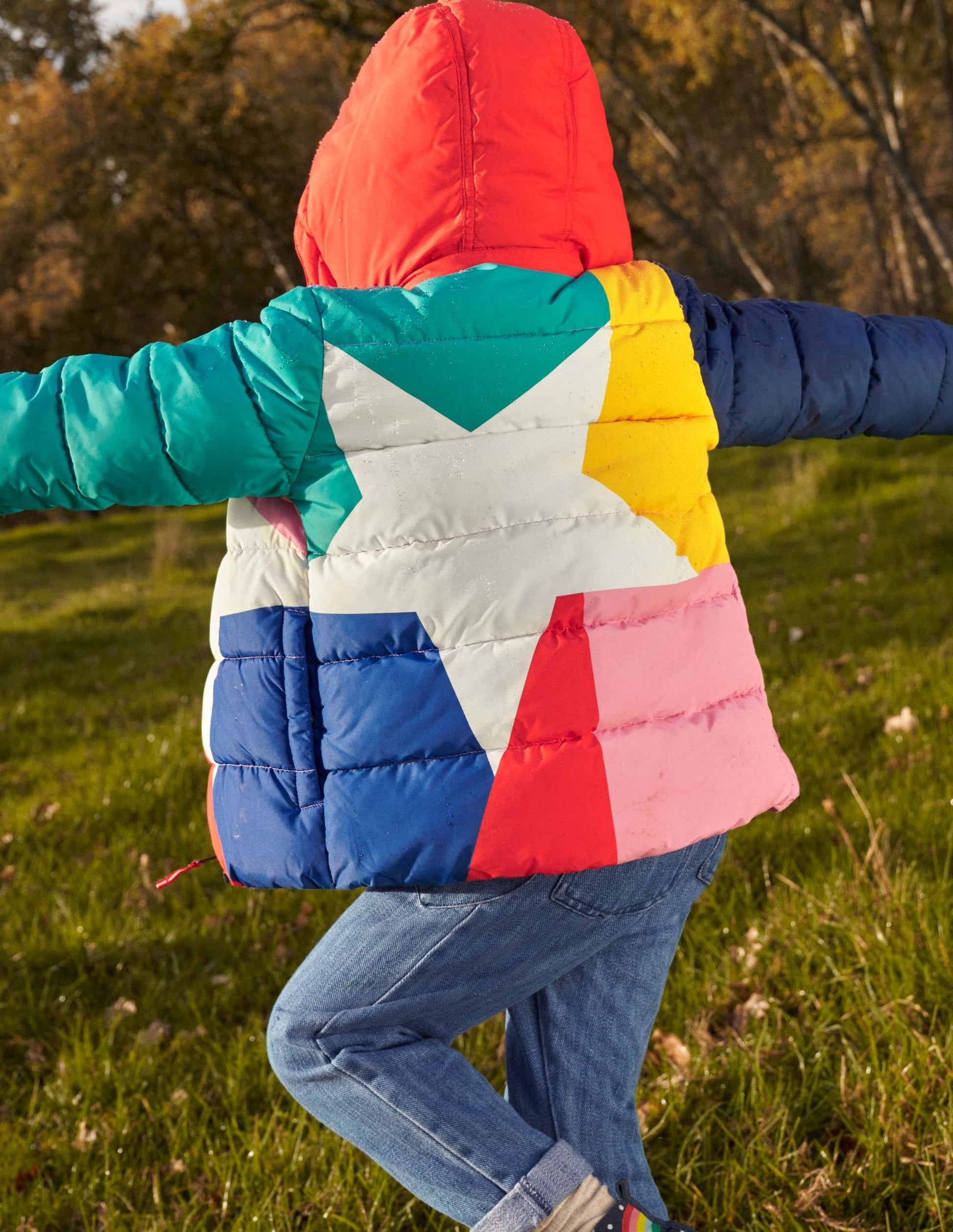 Multicolor Waterproof Hooded Puffer Jacket-Multi Colourblock Star-7