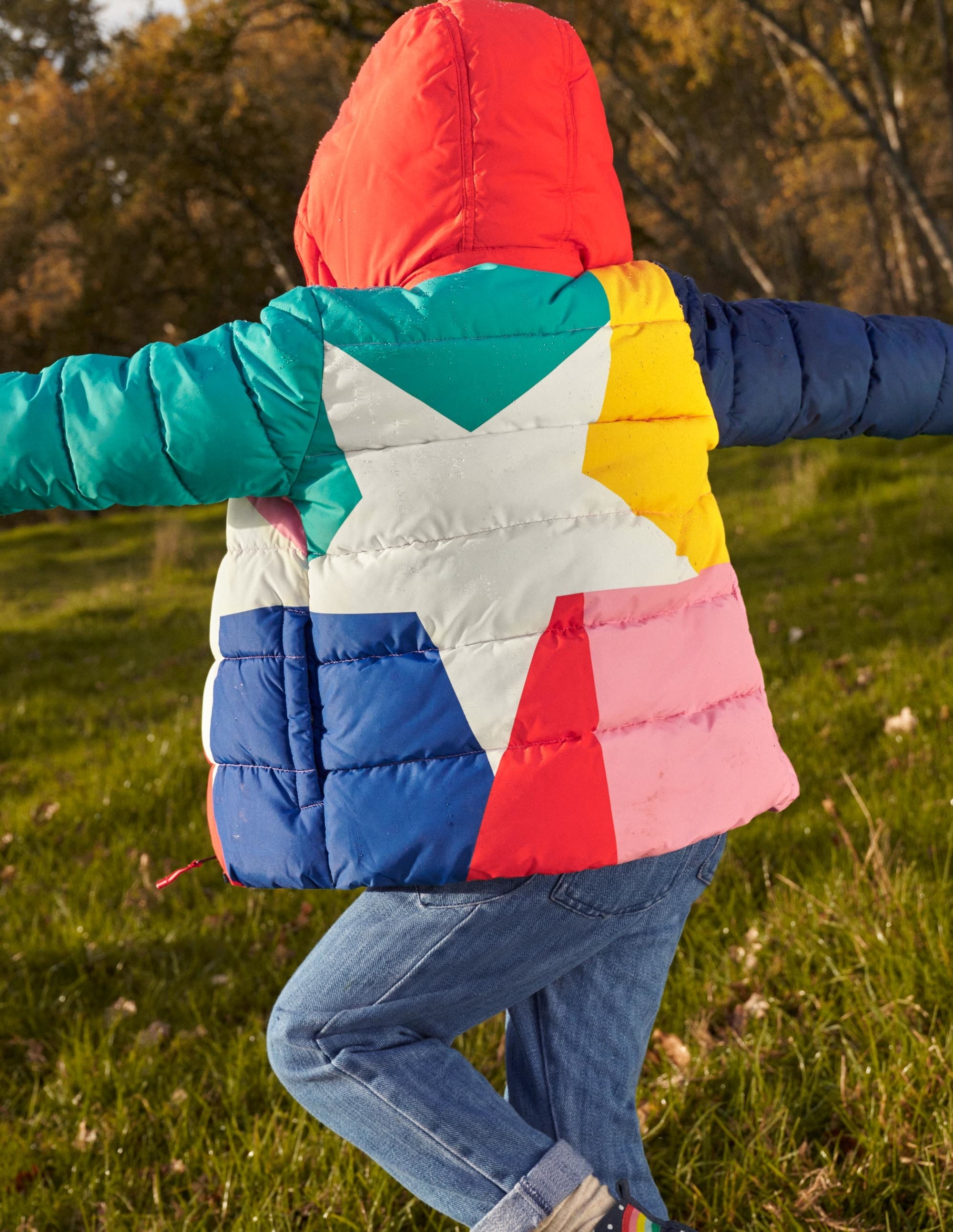 Multicolor Waterproof Hooded Puffer Jacket-Multi Colourblock Star - Image 7