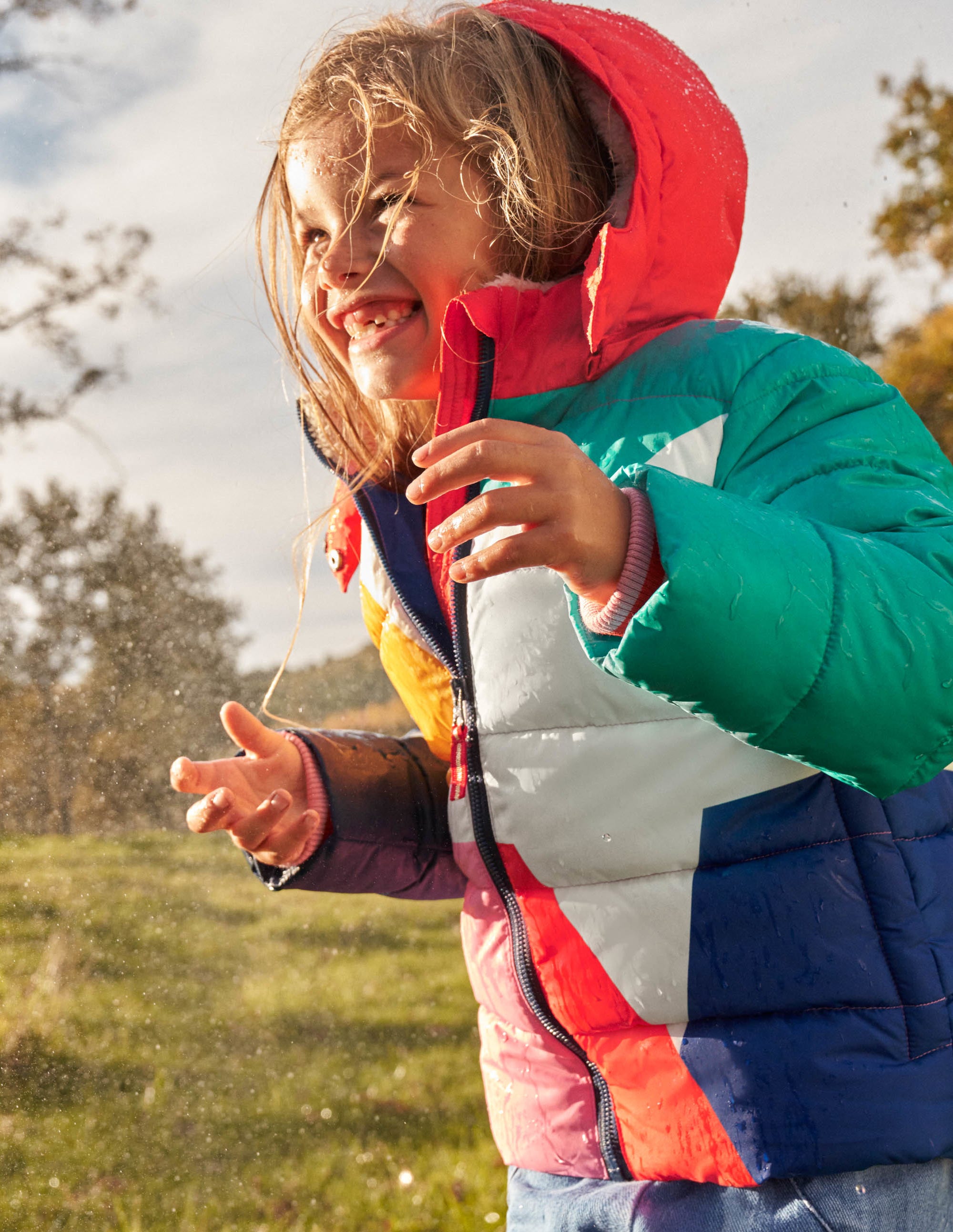 Multicolor Waterproof Hooded Puffer Jacket-Multi Colourblock Star - Image 8