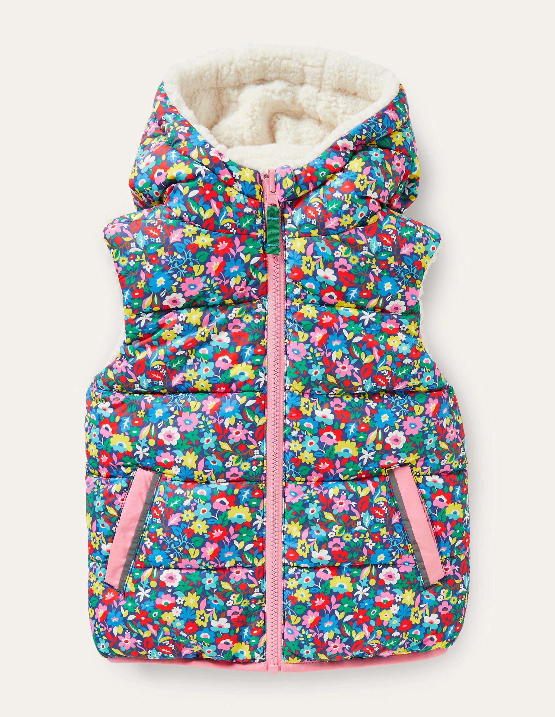 Borg Mix Reversible Gilet-Multi Patchwork Floral-4