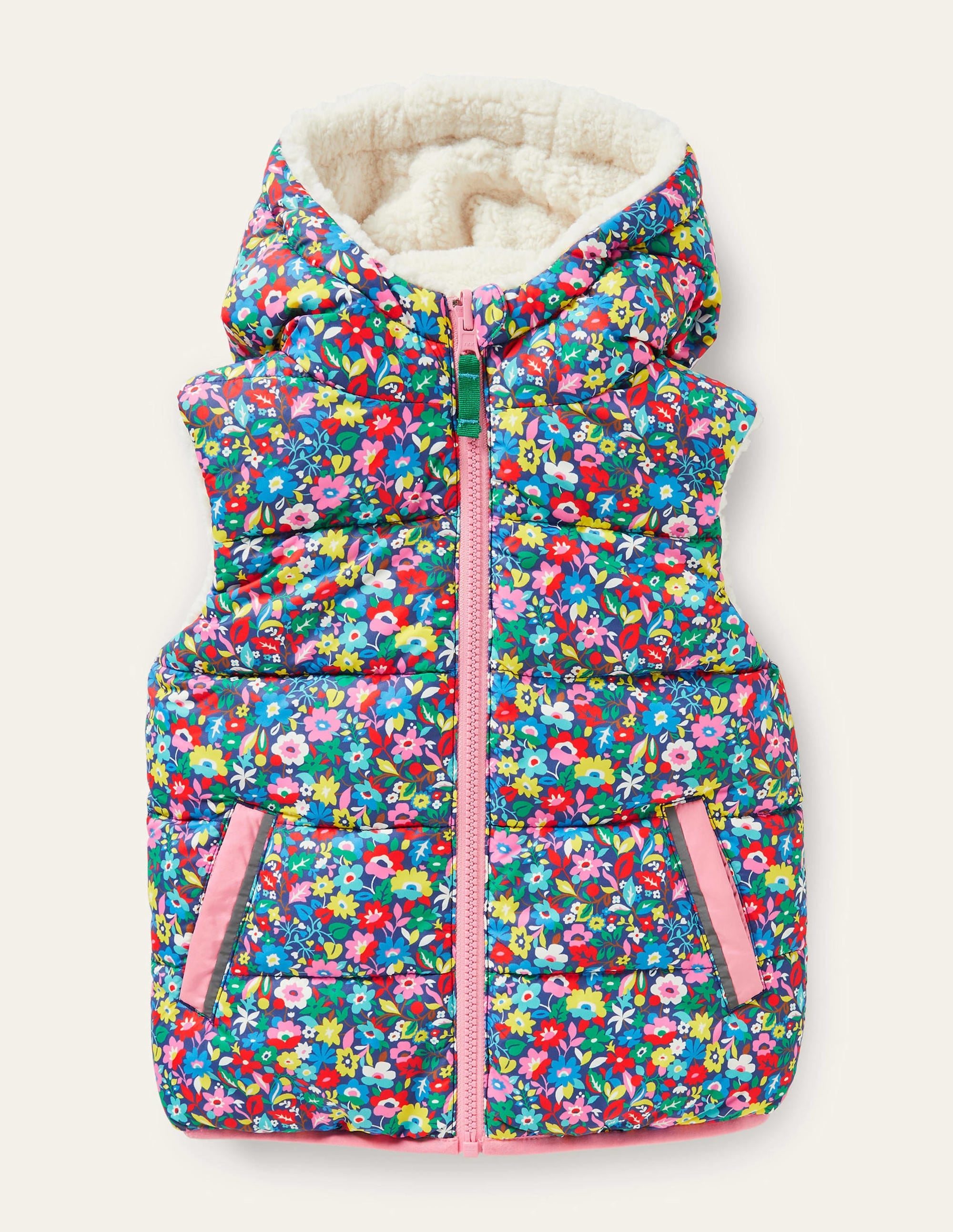 Borg Mix Reversible Gilet-Multi Patchwork Floral - Image 4