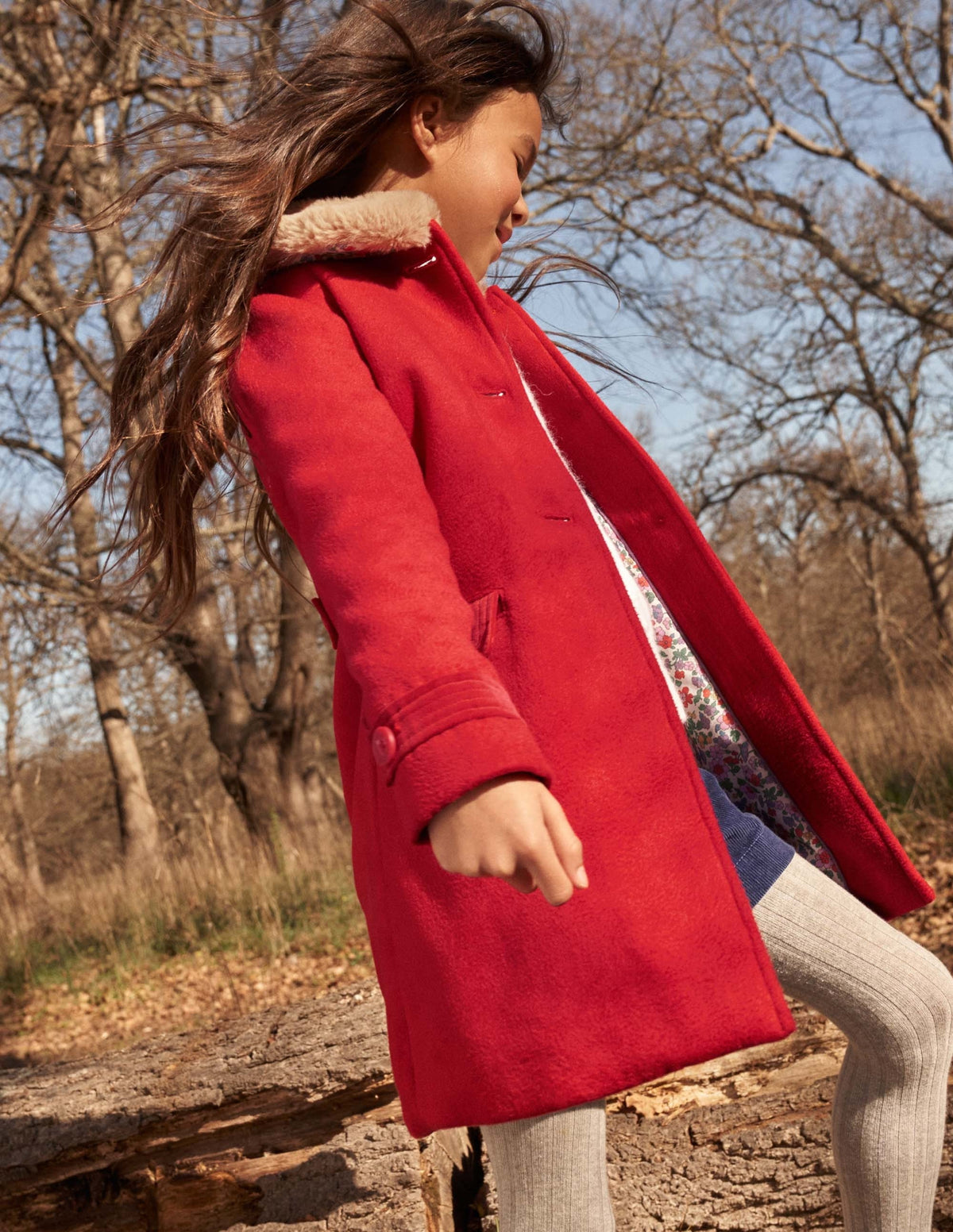 Red Fur Collar Wool Coat-Cranberry Red - Image 5