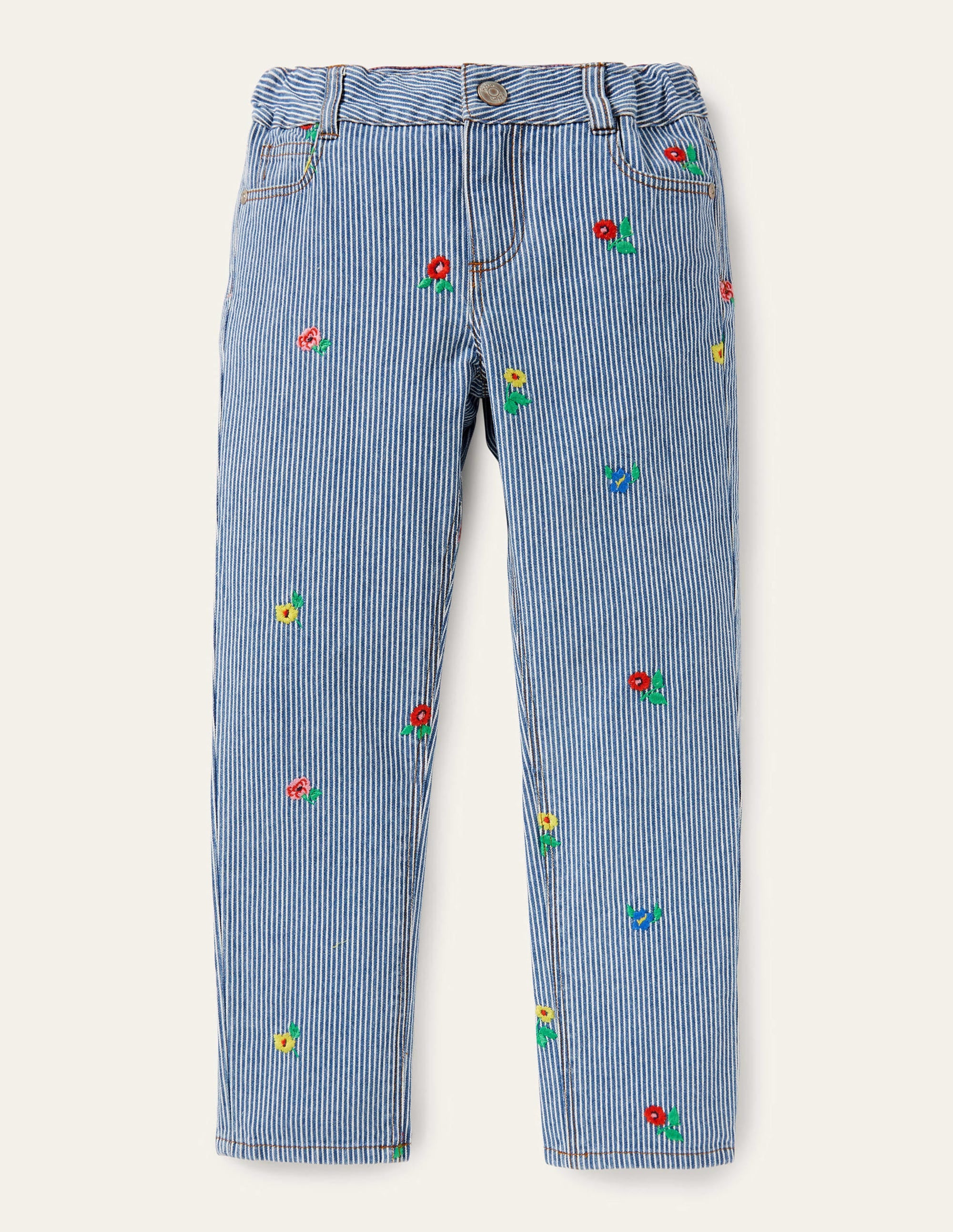 Girlfriend Jeans-Ticking Floral Embroidery - Image 1