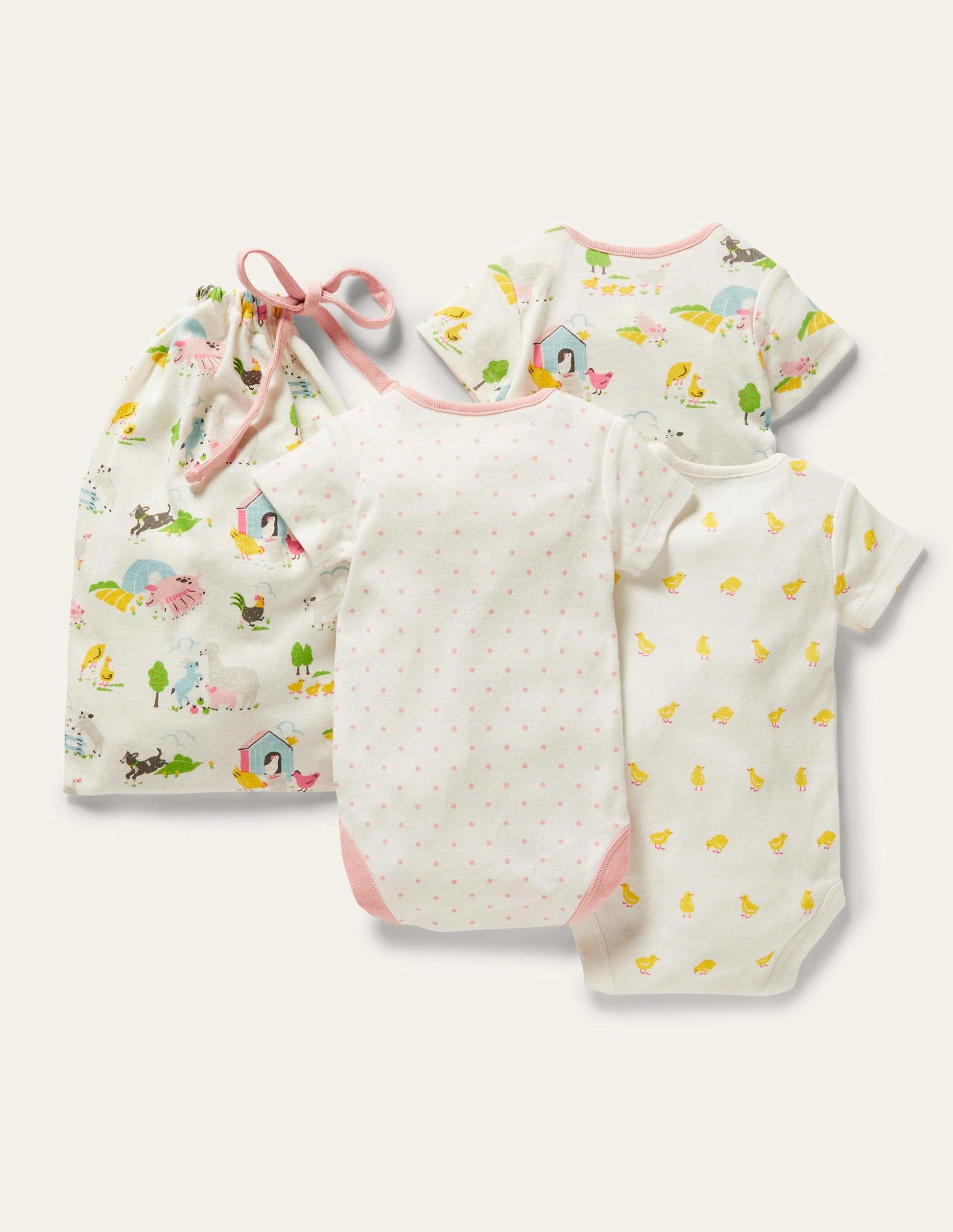 GOTS Organic 3 Pack Bodysuits-Multi Farmyard Friends-2