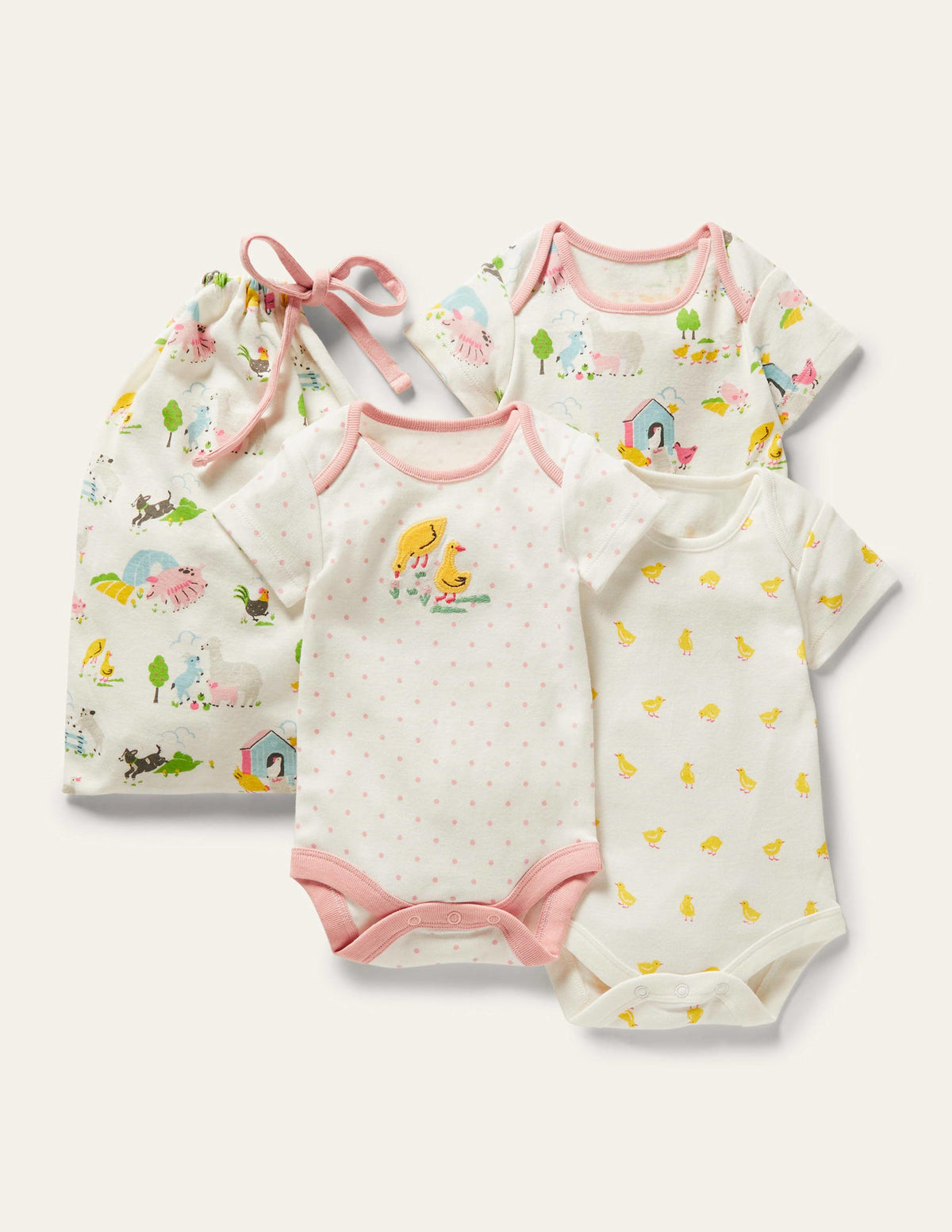 GOTS Organic 3 Pack Bodysuits-Multi Farmyard Friends - Image 1