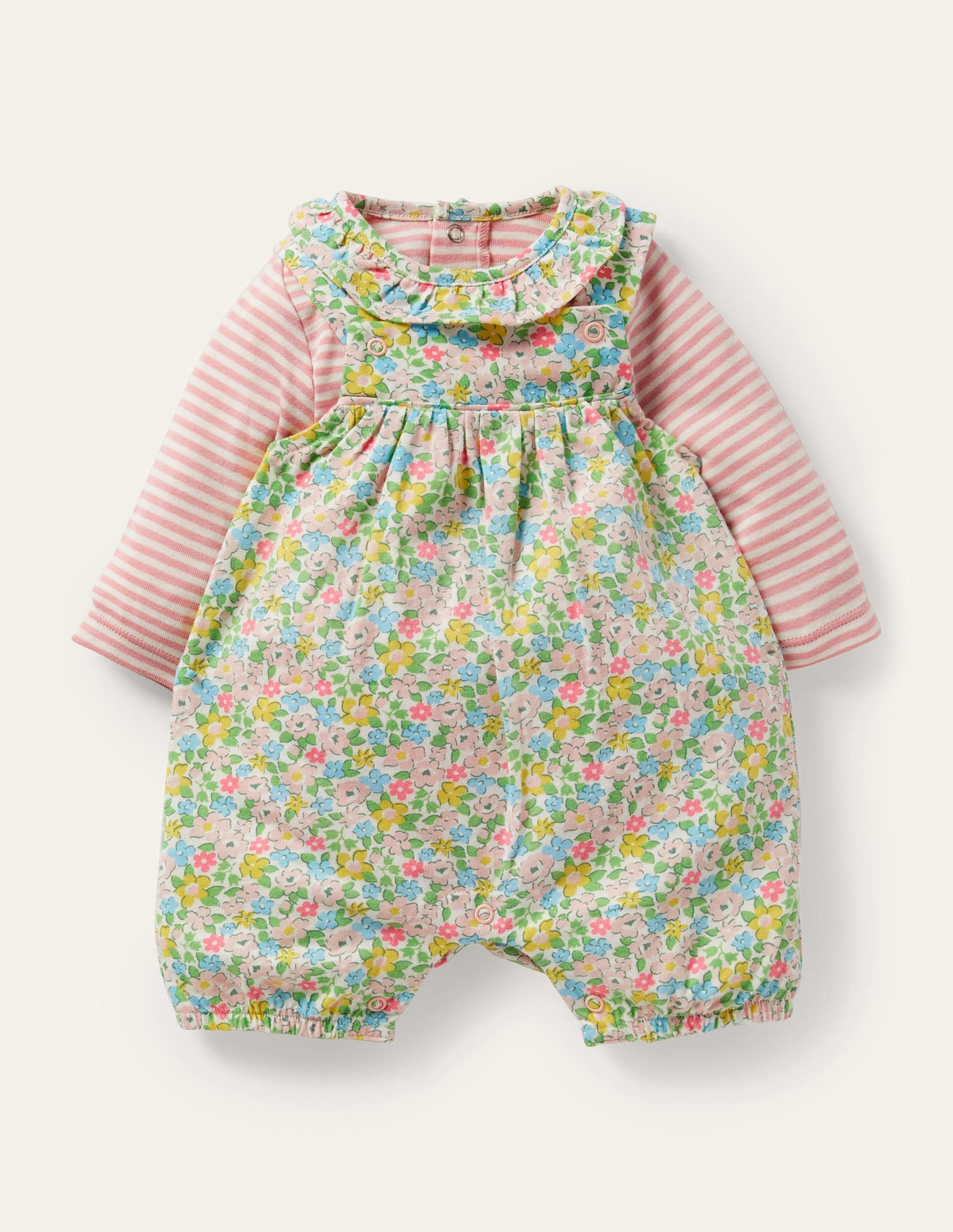 Organic Newborn Overalls Set-Aqua Spring Floral - Image 1