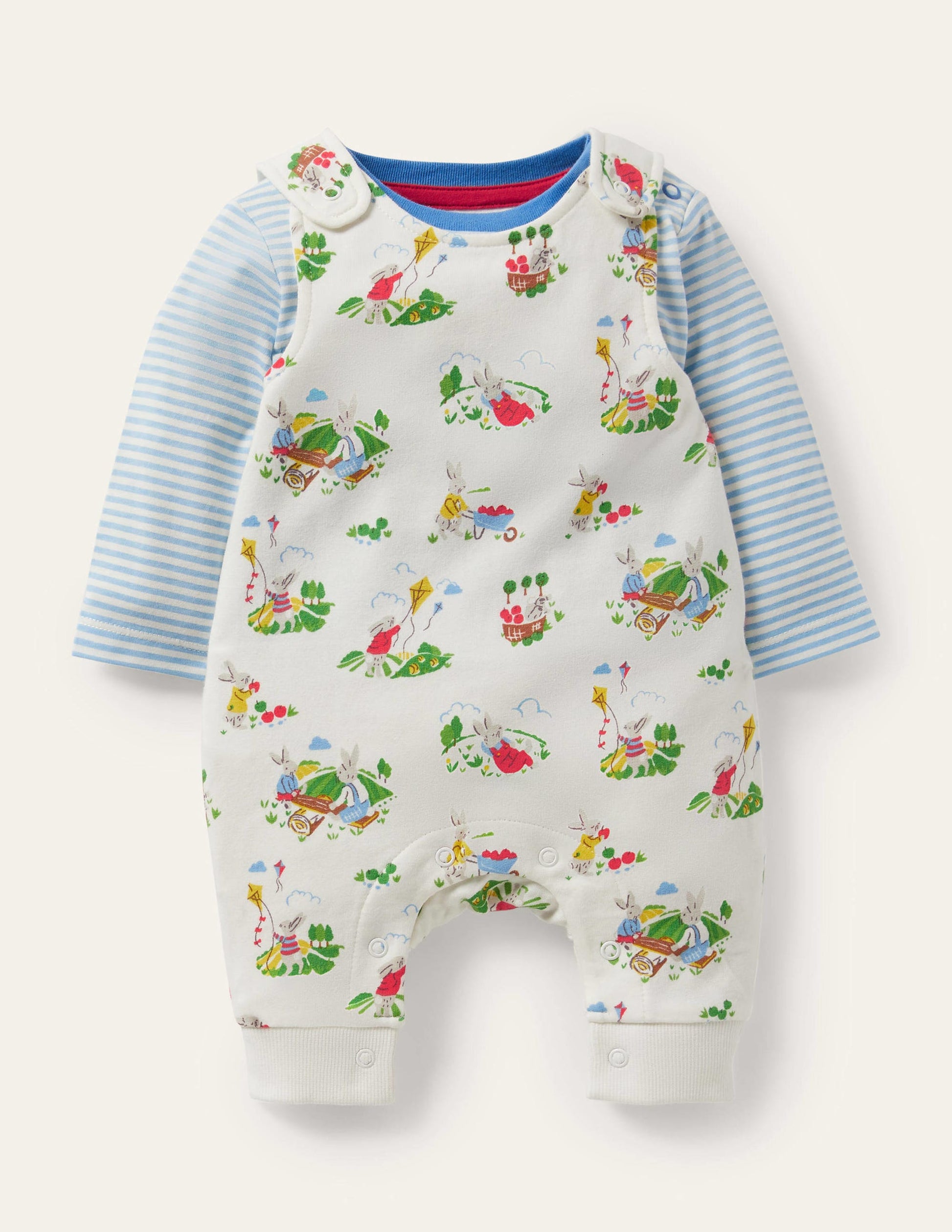 Organic Bunny Overalls Set-Ivory Daydreaming Bunny-1