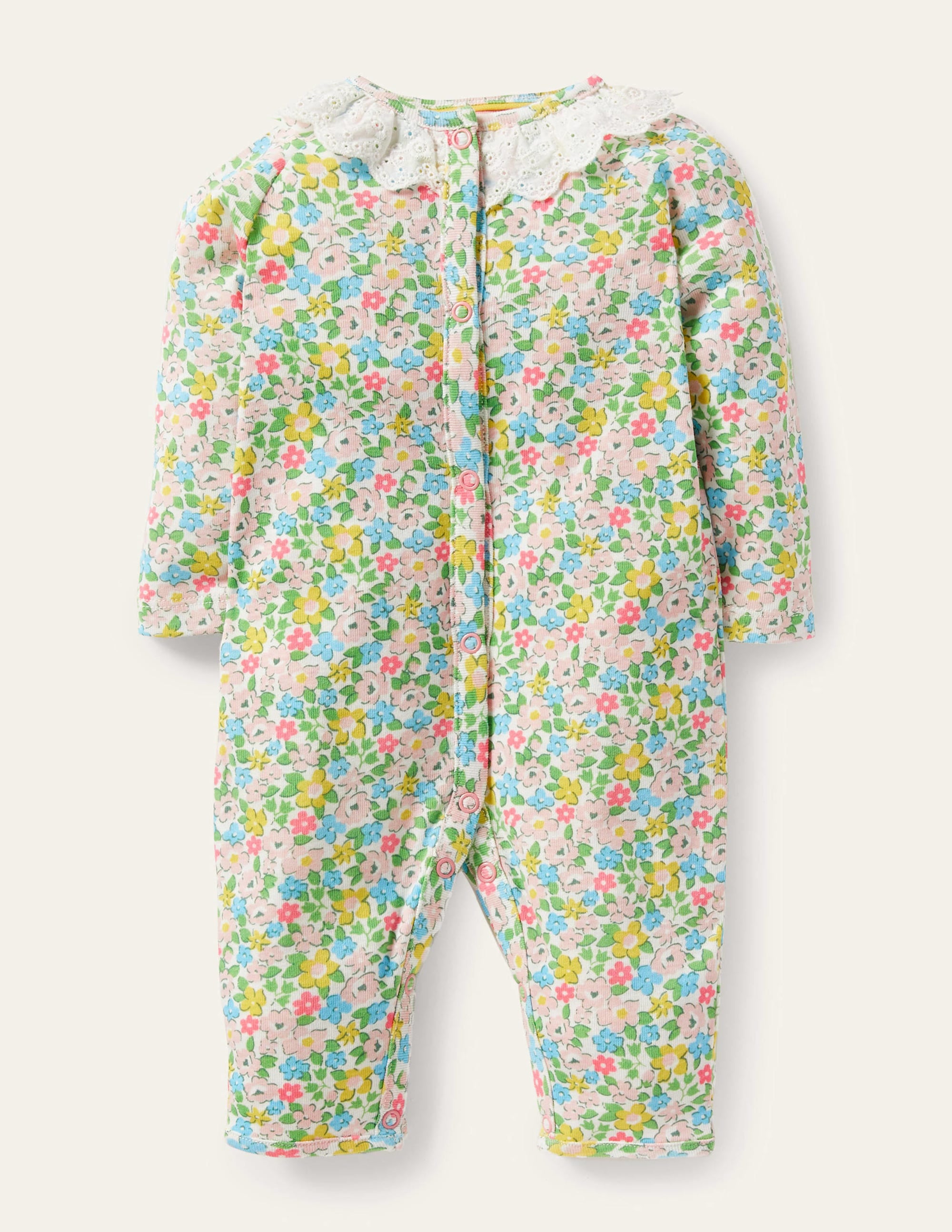 GOTS Organic Ruffle Romper-Aqua Spring Floral - Image 1