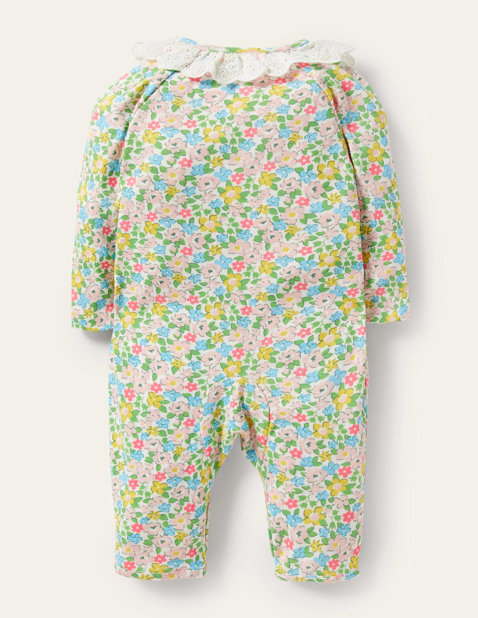 GOTS Organic Ruffle Romper-Aqua Spring Floral - Image 2