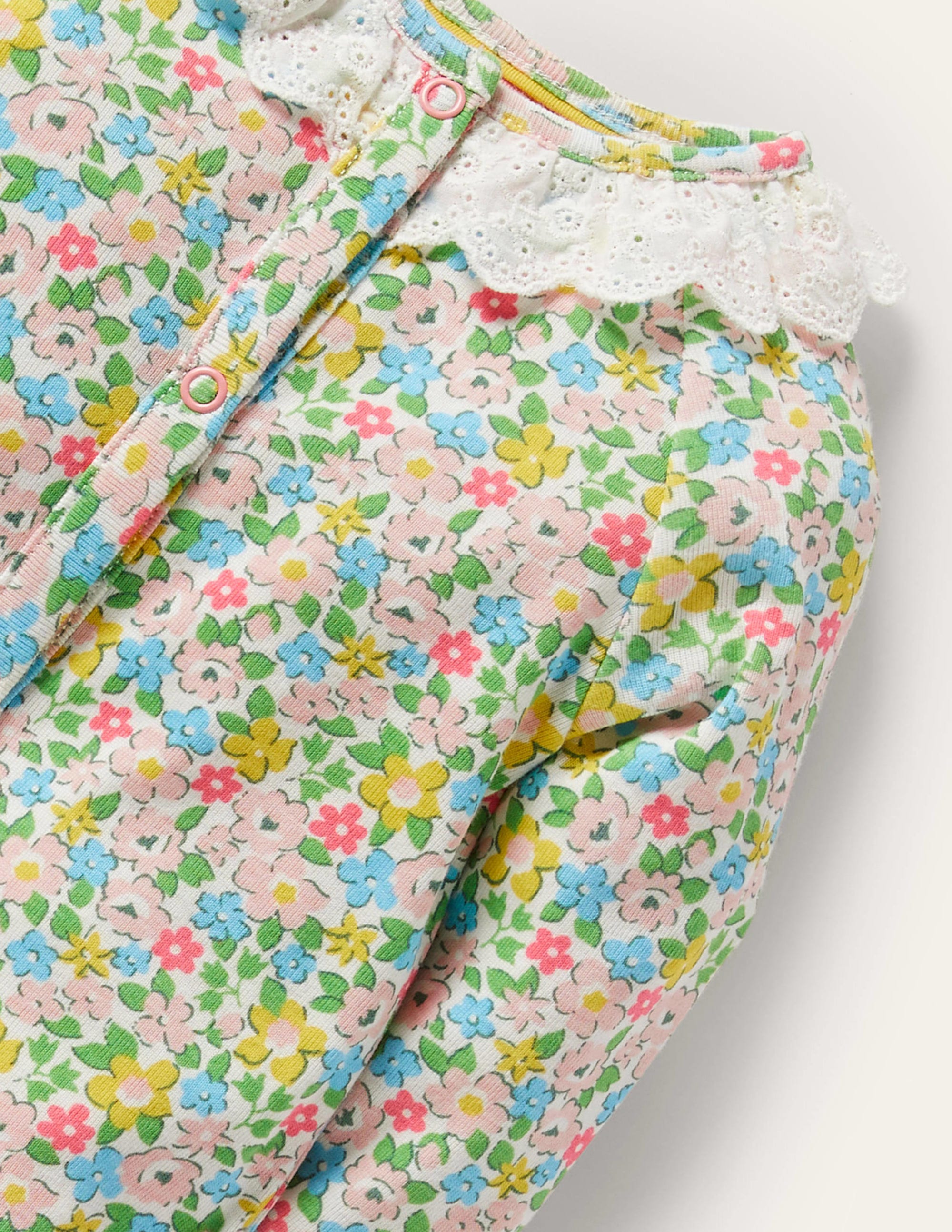 GOTS Organic Ruffle Romper-Aqua Spring Floral - Image 3