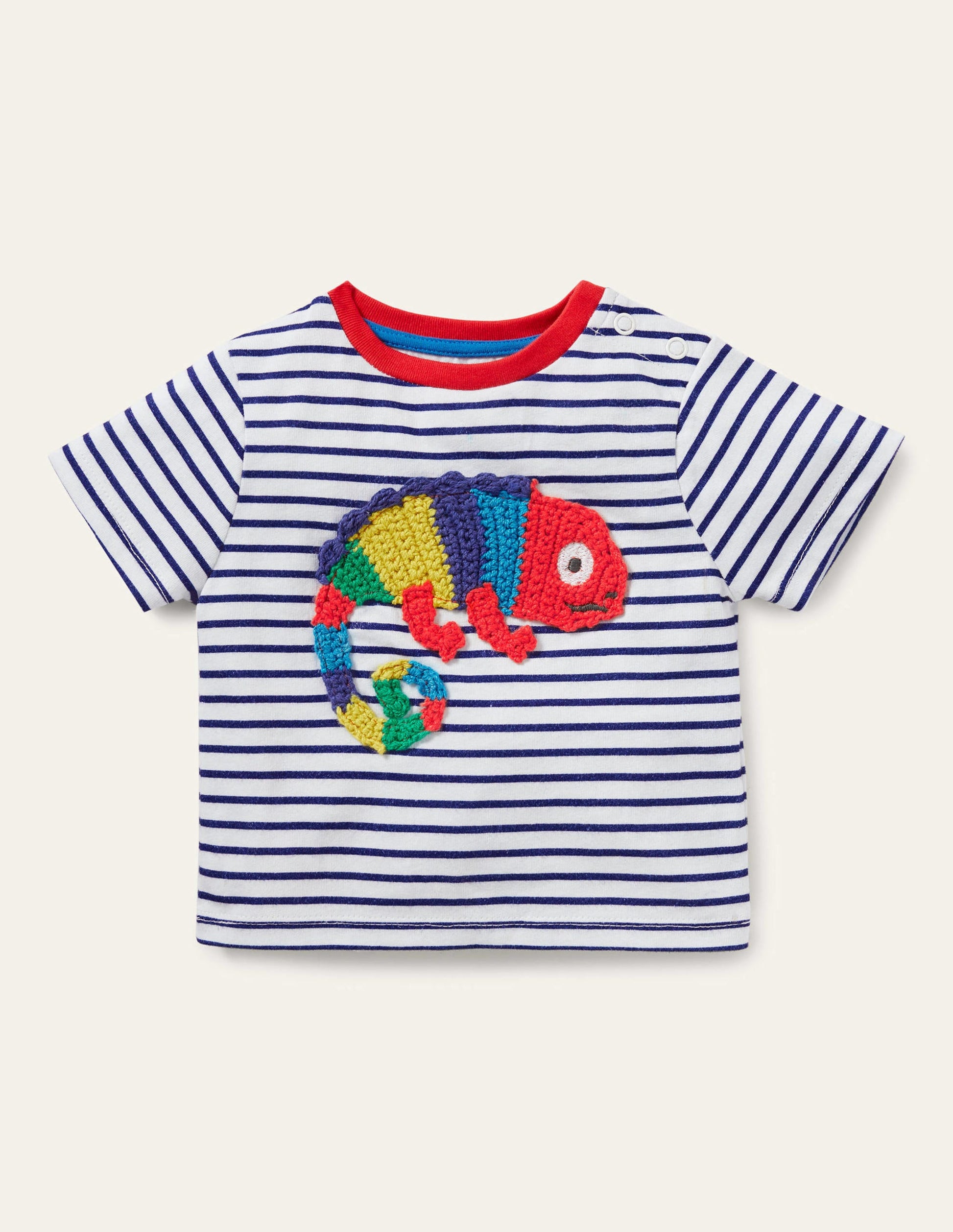 Striped Crochet T-shirt-Ivory/Starboard Chameleon-1