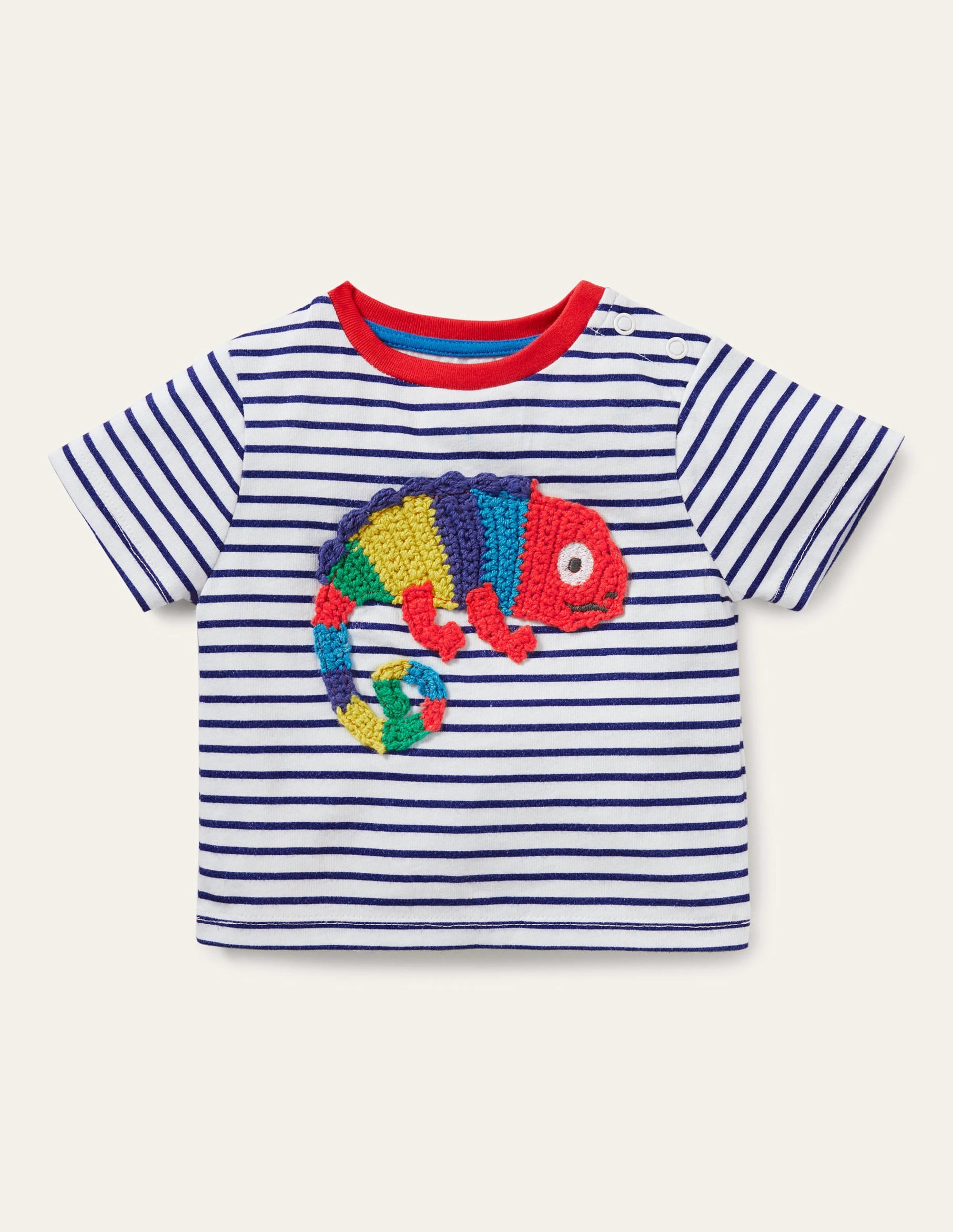 Striped Crochet T-shirt-Ivory/Starboard Chameleon - Image 1