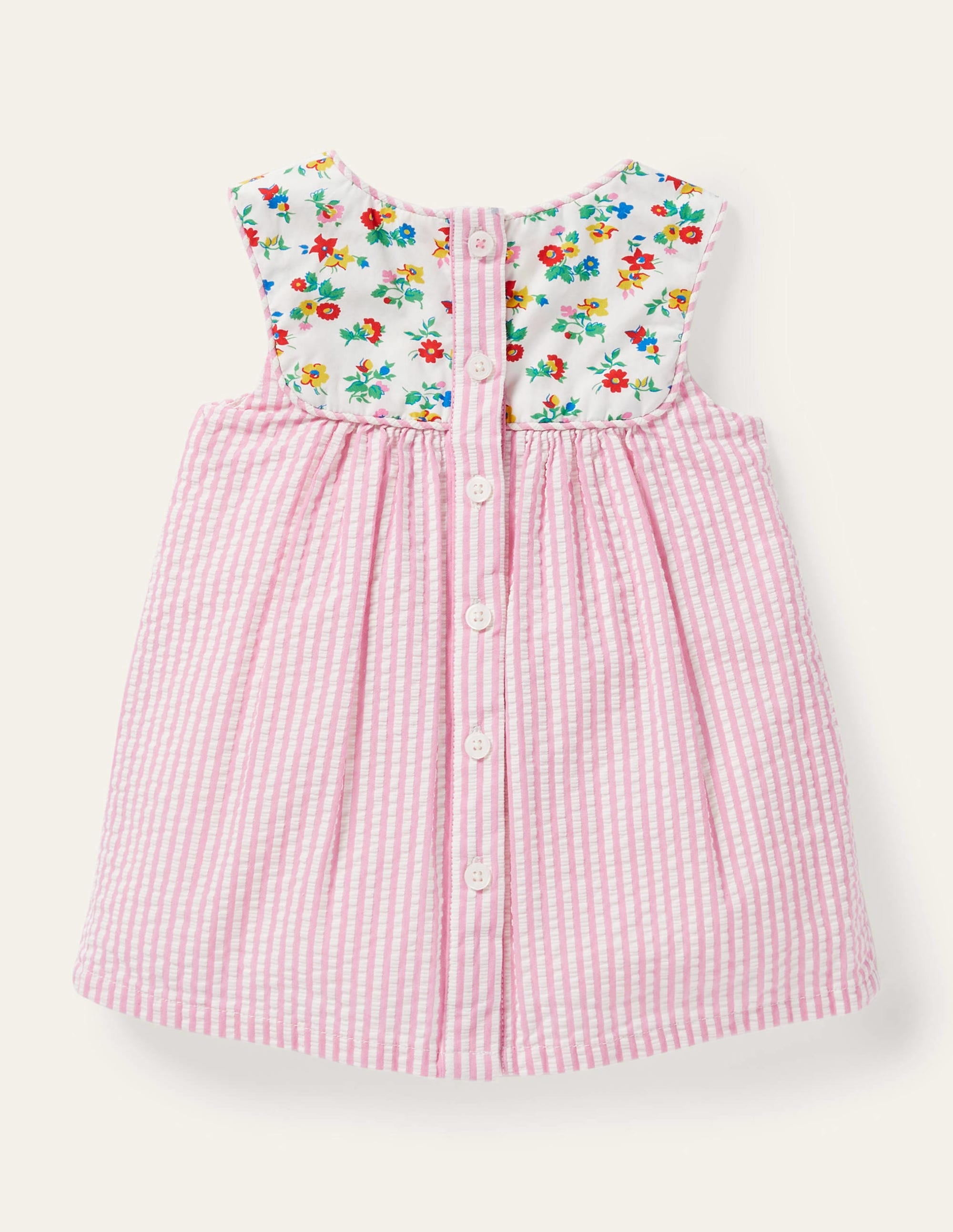 Ticking Woven Pinnie-Ivory/Petal Pink Ticking - Image 2