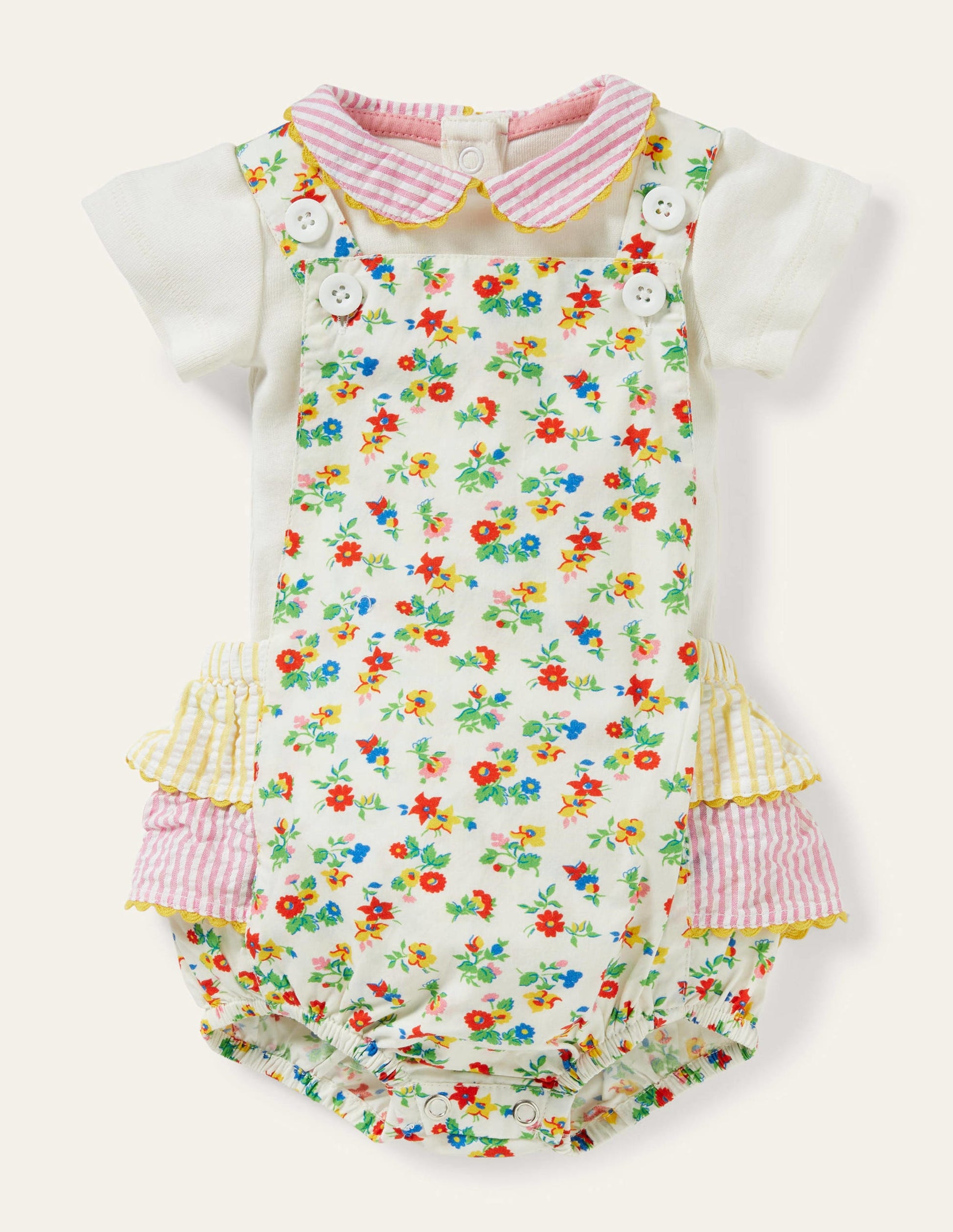 Printed Romper and body set-Ivory Patchwork Floral-1