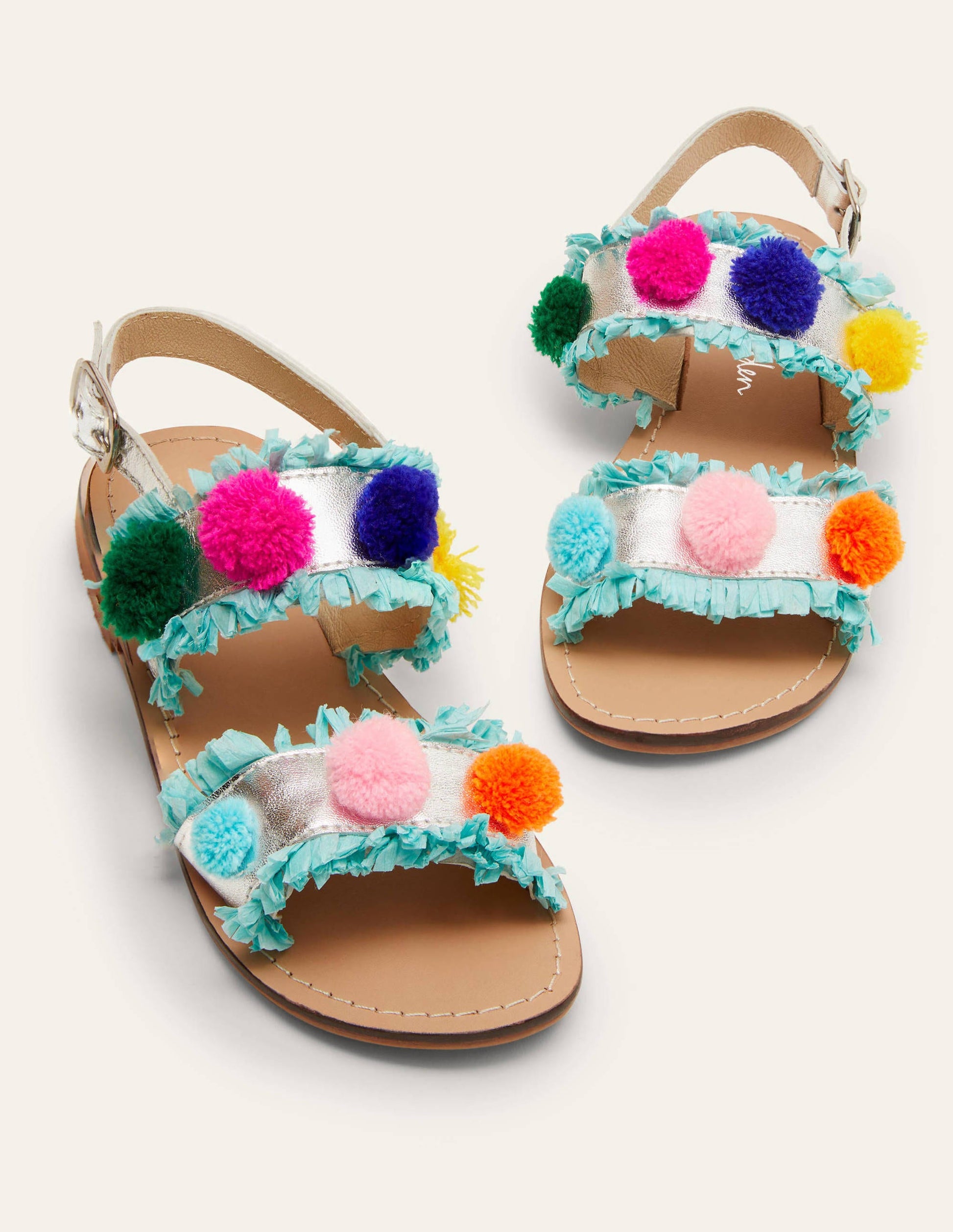 Pom Pom Sandals-Metallic Rainbow Poms-1