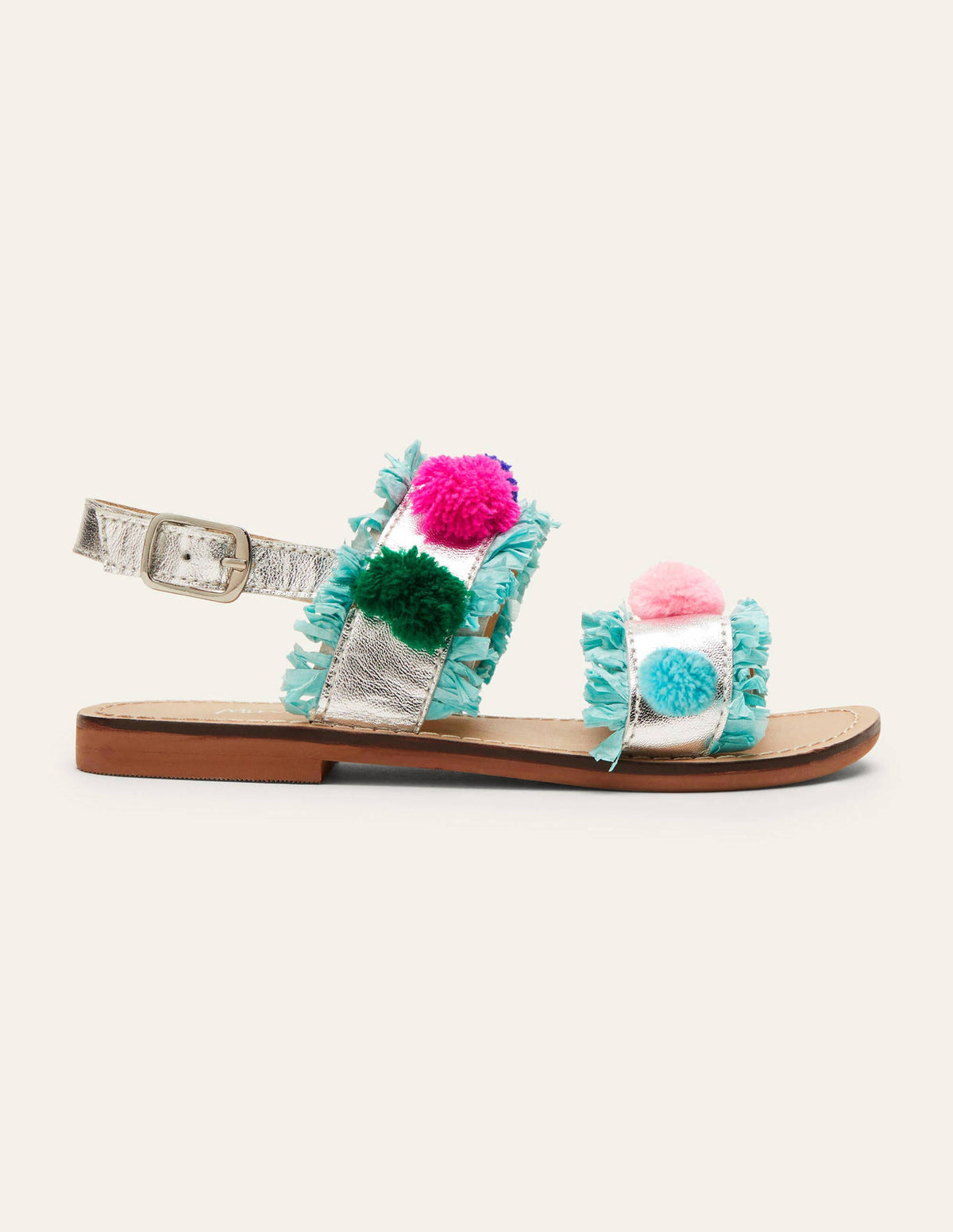 Pom Pom Sandals-Metallic Rainbow Poms - Image 2