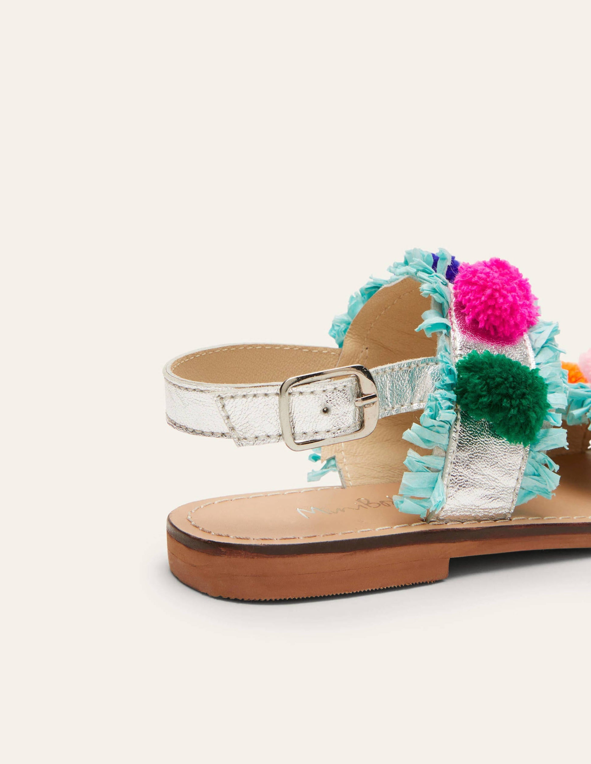 Pom Pom Sandals-Metallic Rainbow Poms-3