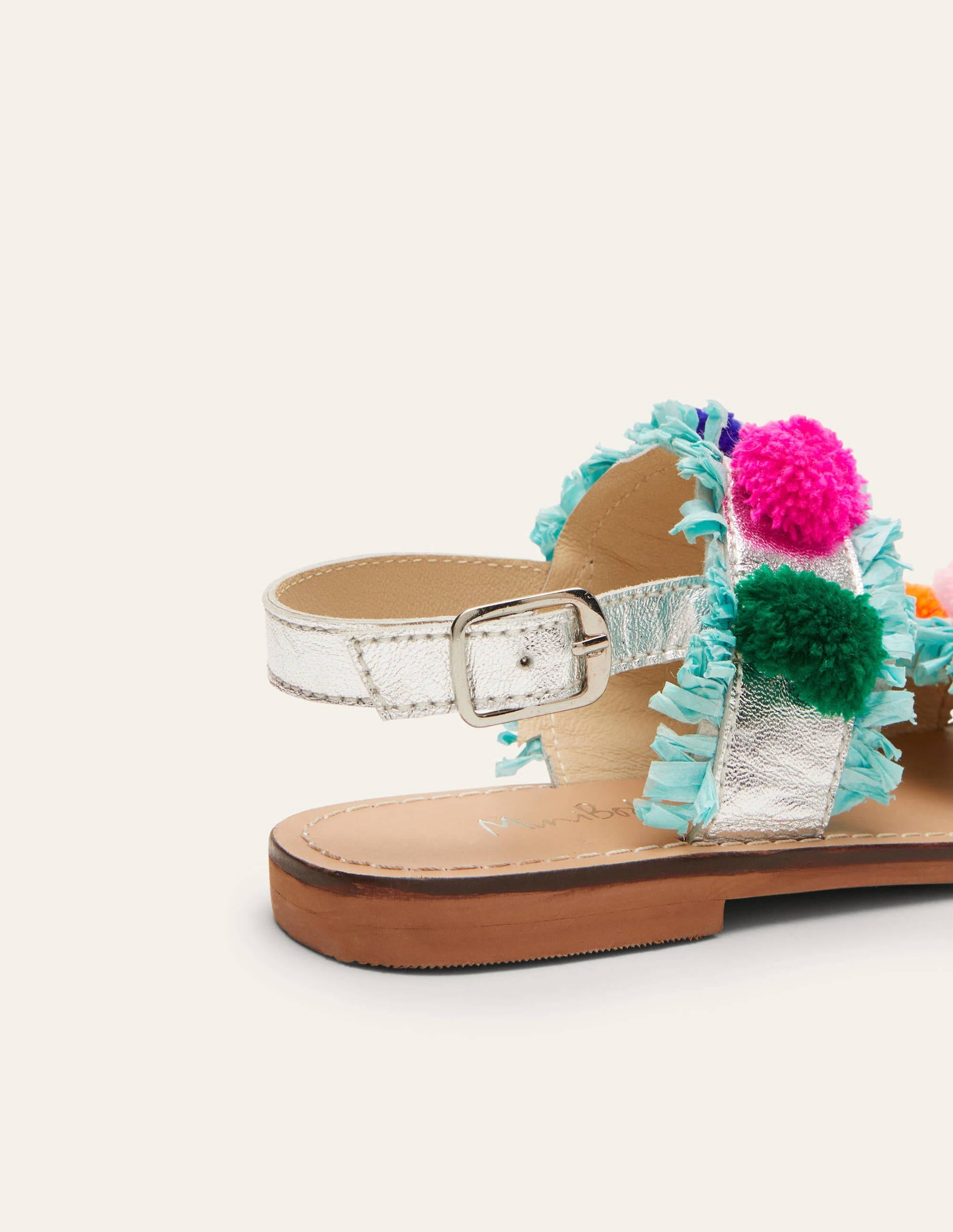 Pom Pom Sandals-Metallic Rainbow Poms - Image 3