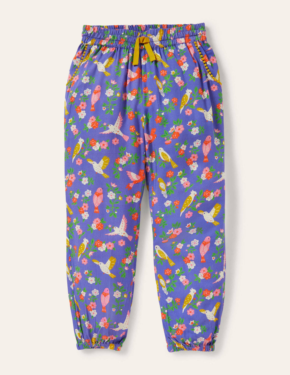 Relaxed Woven Printed Pants-Bluebell Tropical Garden-1