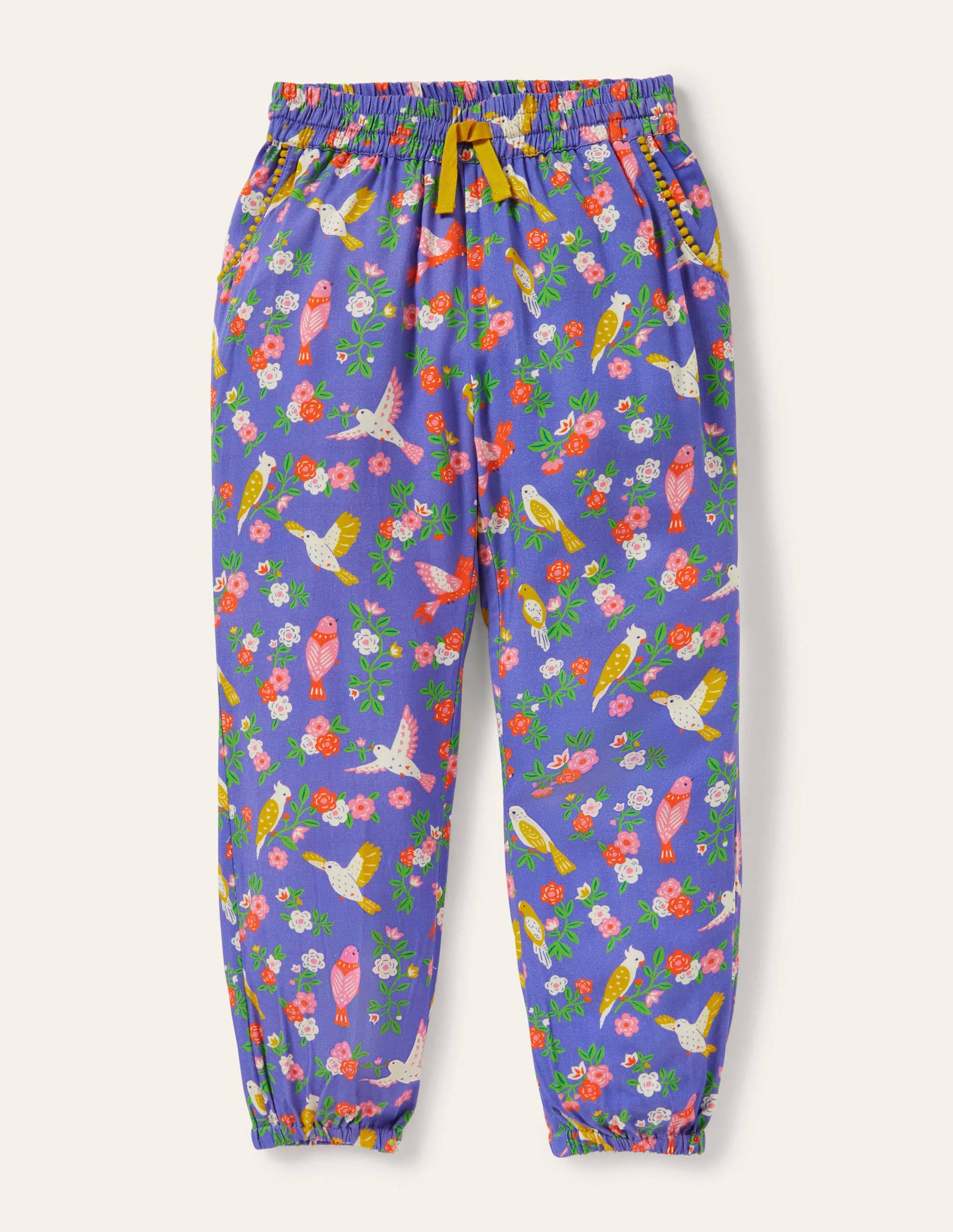 Relaxed Woven Printed Pants-Bluebell Tropical Garden - Image 1