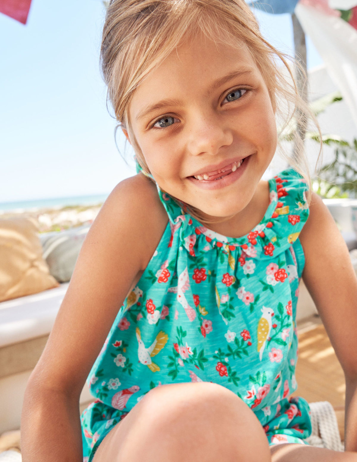 Charlie Pom Jersey Romper-Turquoise Tropical Garden-5