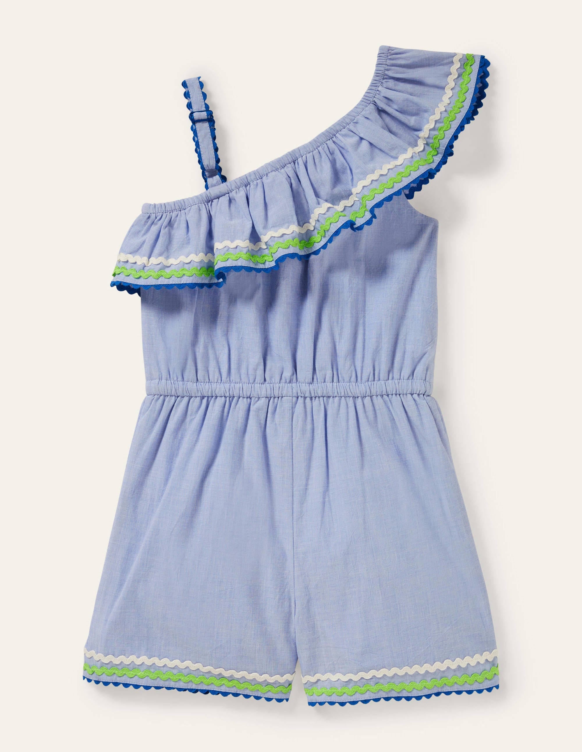 One Shoulder Tassel Romper-Chambray - Image 2