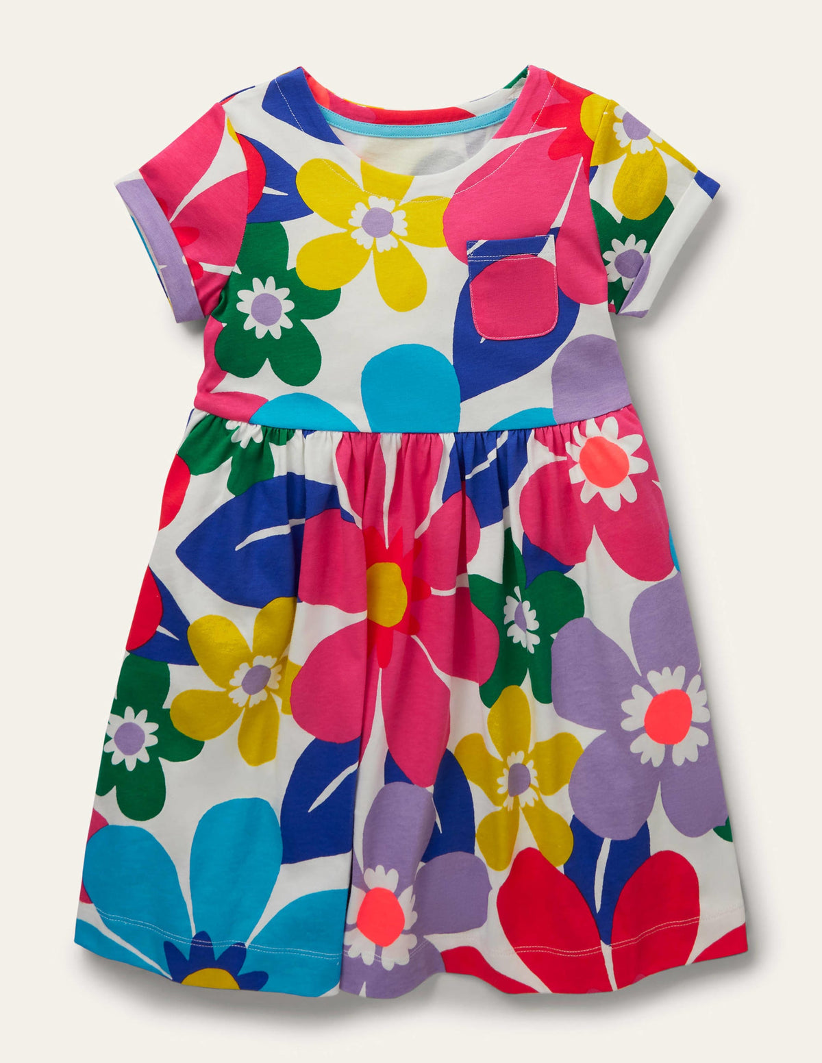 Short Sleeve Fun Jersey Dress-Multi Large Surf Floral - Image 1