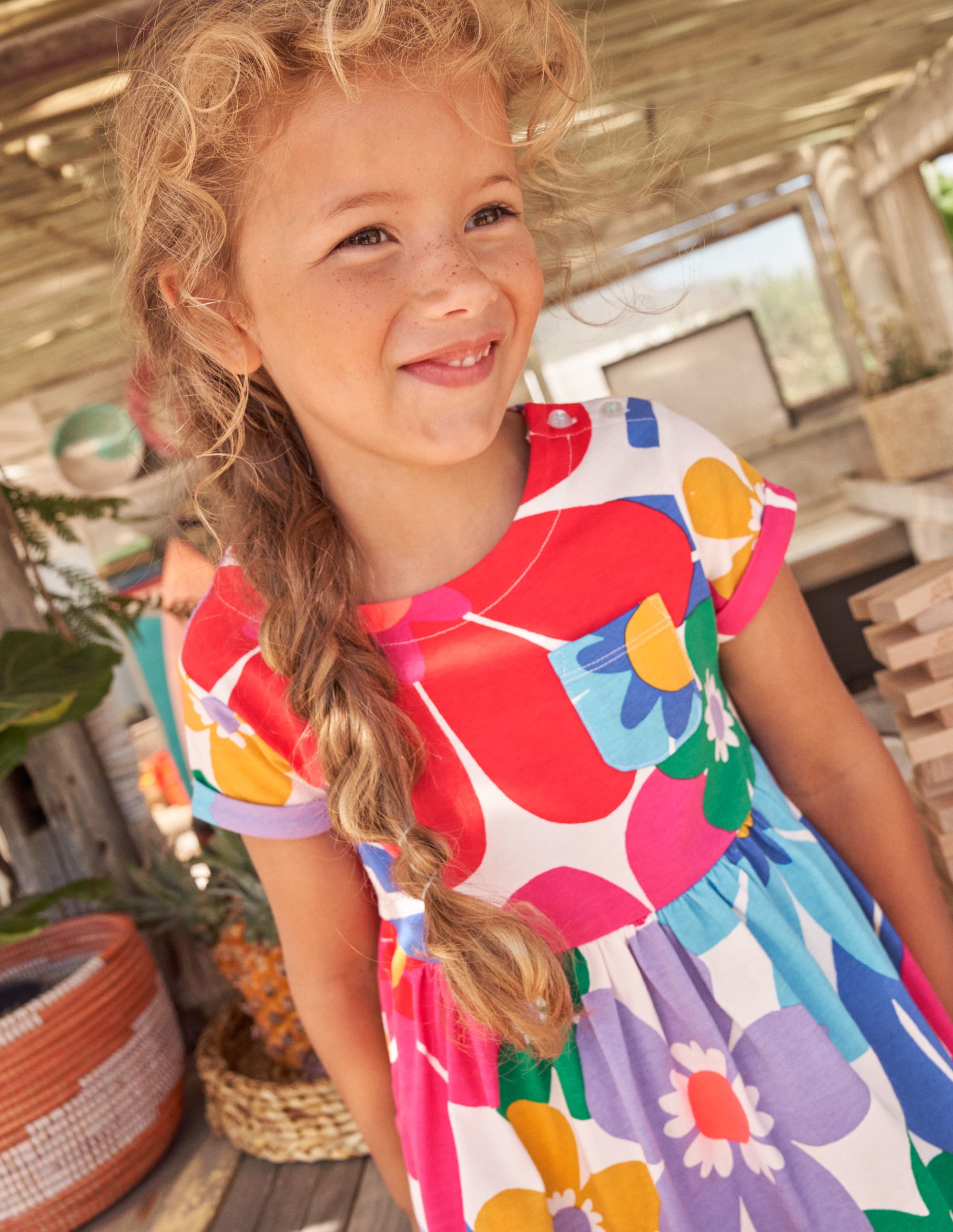 Short Sleeve Fun Jersey Dress-Multi Large Surf Floral - Image 6