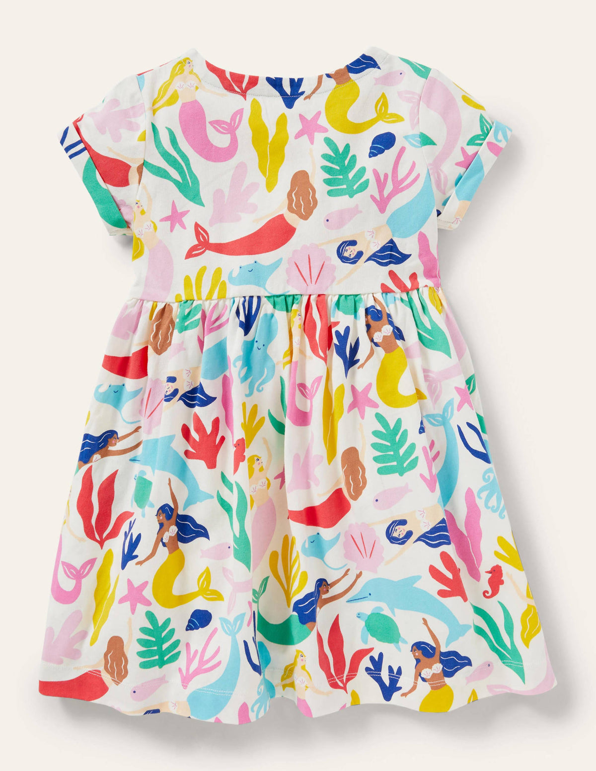 Short Sleeve Fun Jersey Dress-Ivory Mermaids - Image 2
