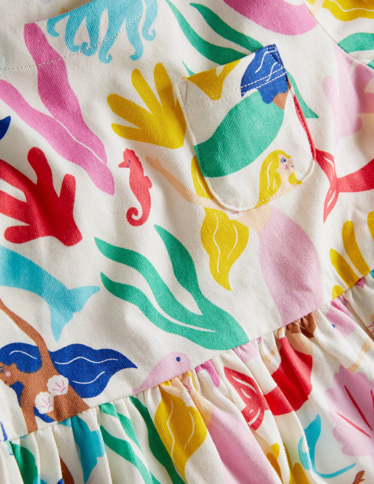 Short Sleeve Fun Jersey Dress-Ivory Mermaids - Image 3
