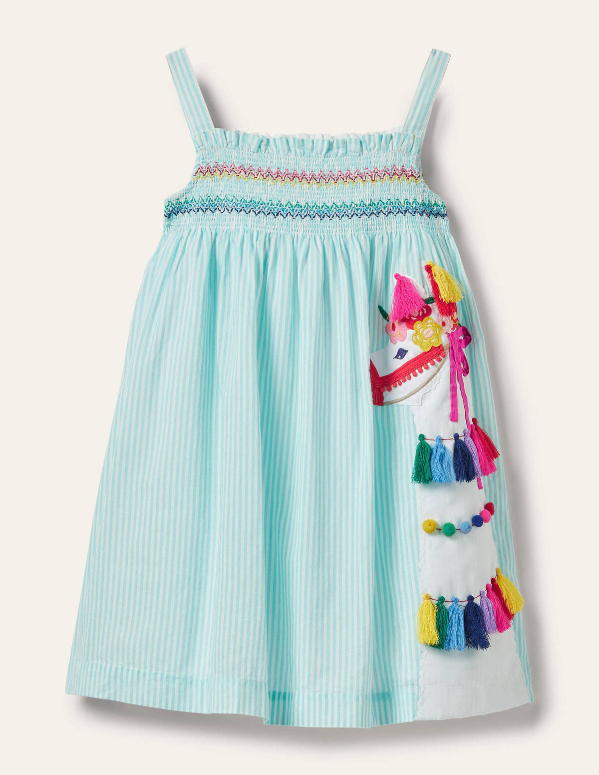 Smocked Sun Dress-Georgian Blue/Ivory Llama-1