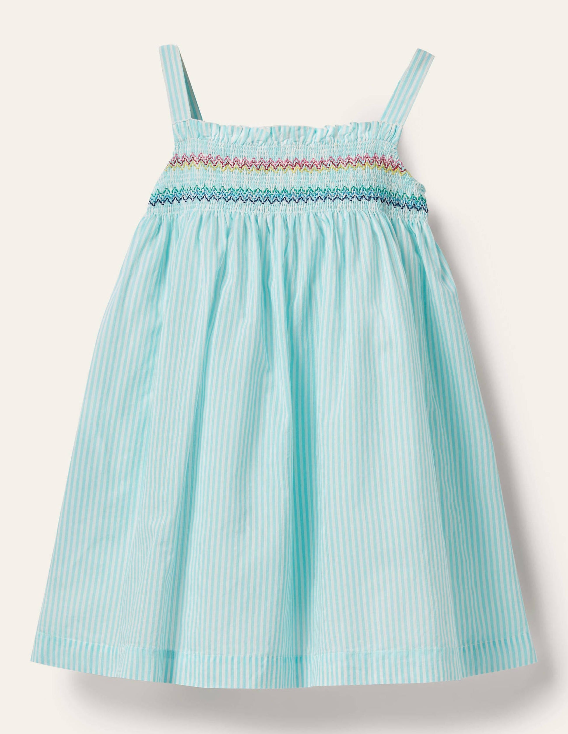 Smocked Sun Dress-Georgian Blue/Ivory Llama-2