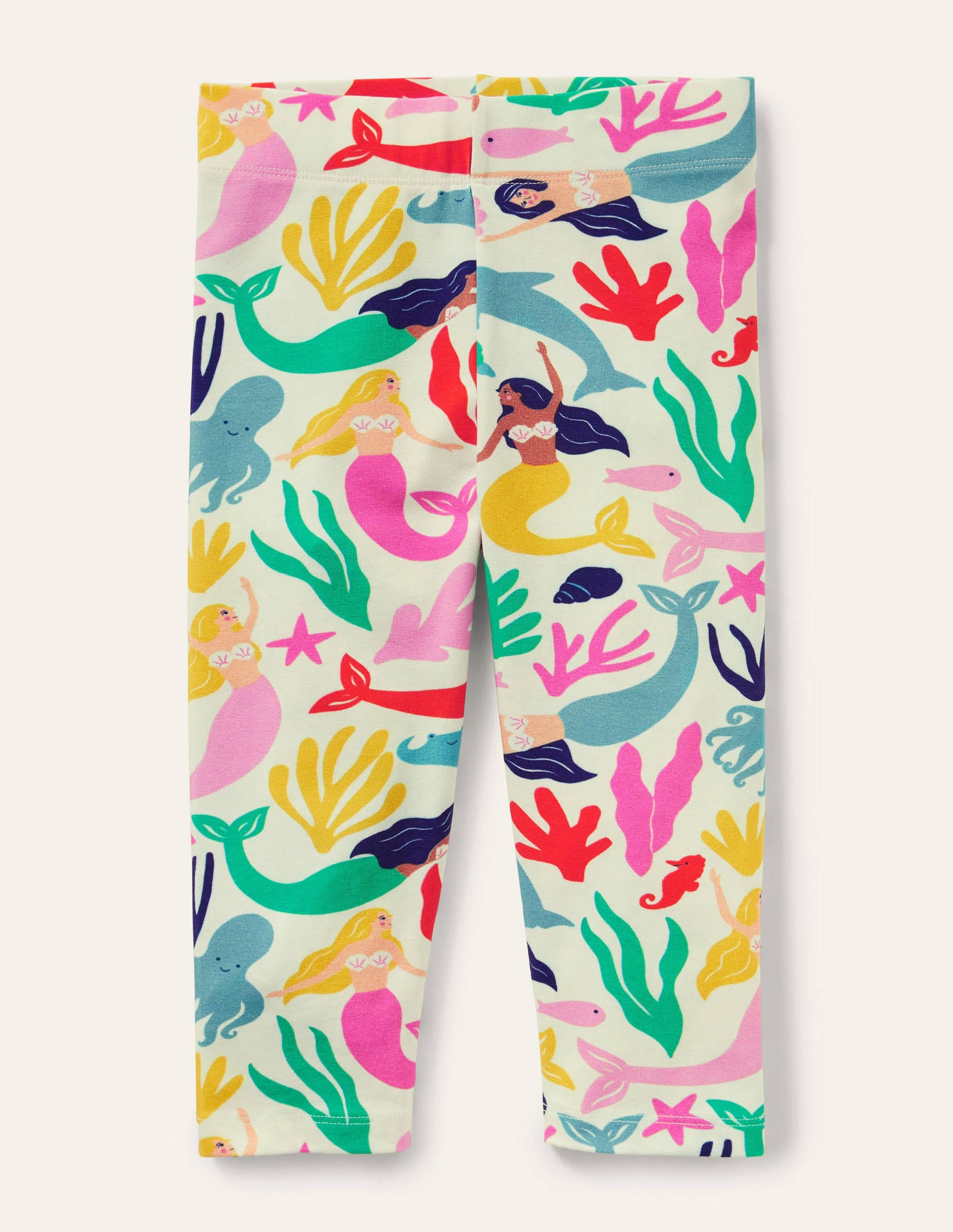 Fun Cropped Leggings-Ivory Mermaid Collage - Image 1