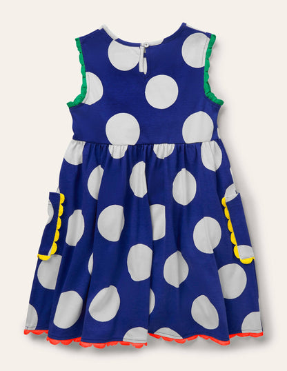 Trim Detail Jersey Dress-Blue Wave Jumbo Spot