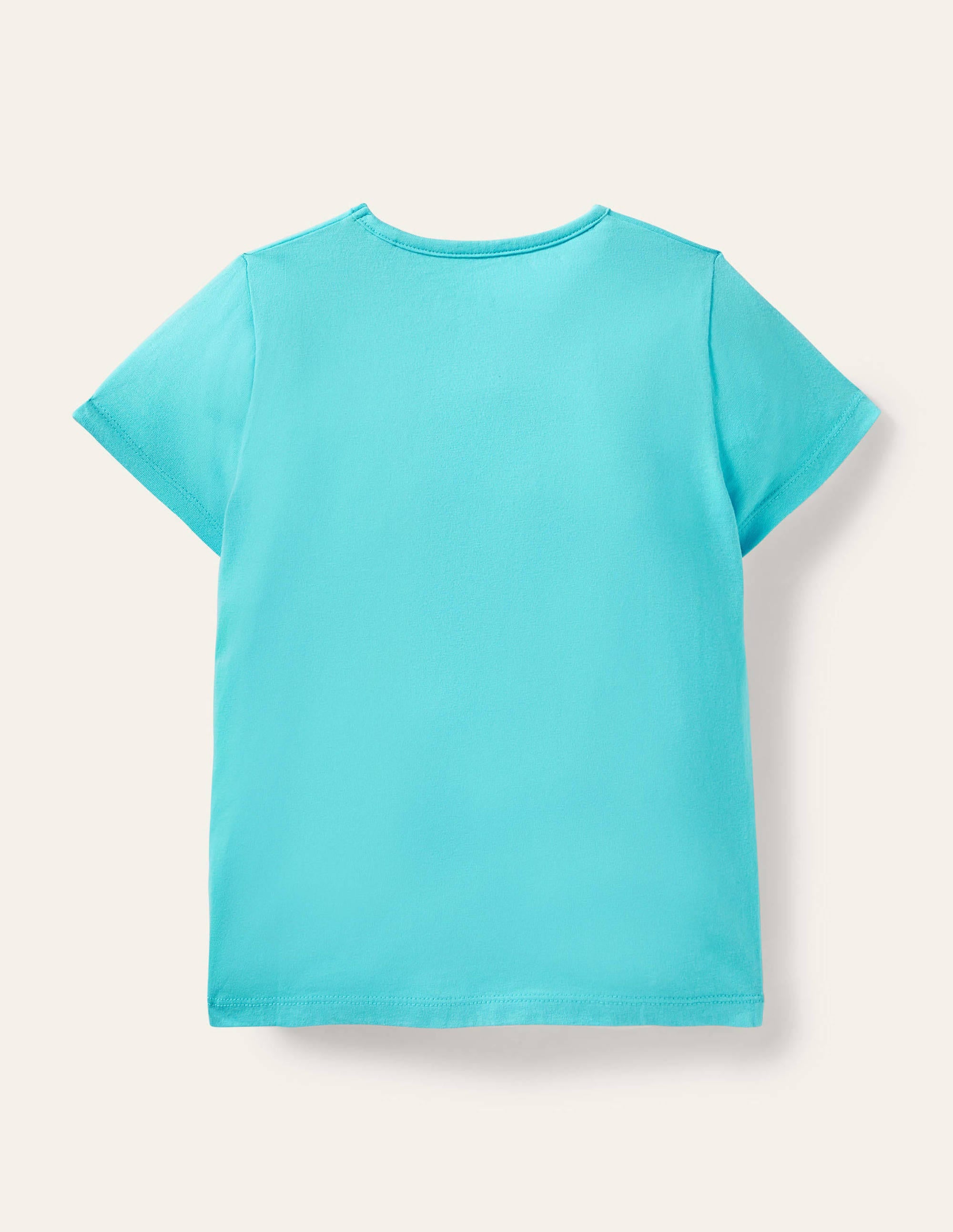 Short-sleeved Appliqué T-shirt-Turquoise Surfing Cats - Image 2