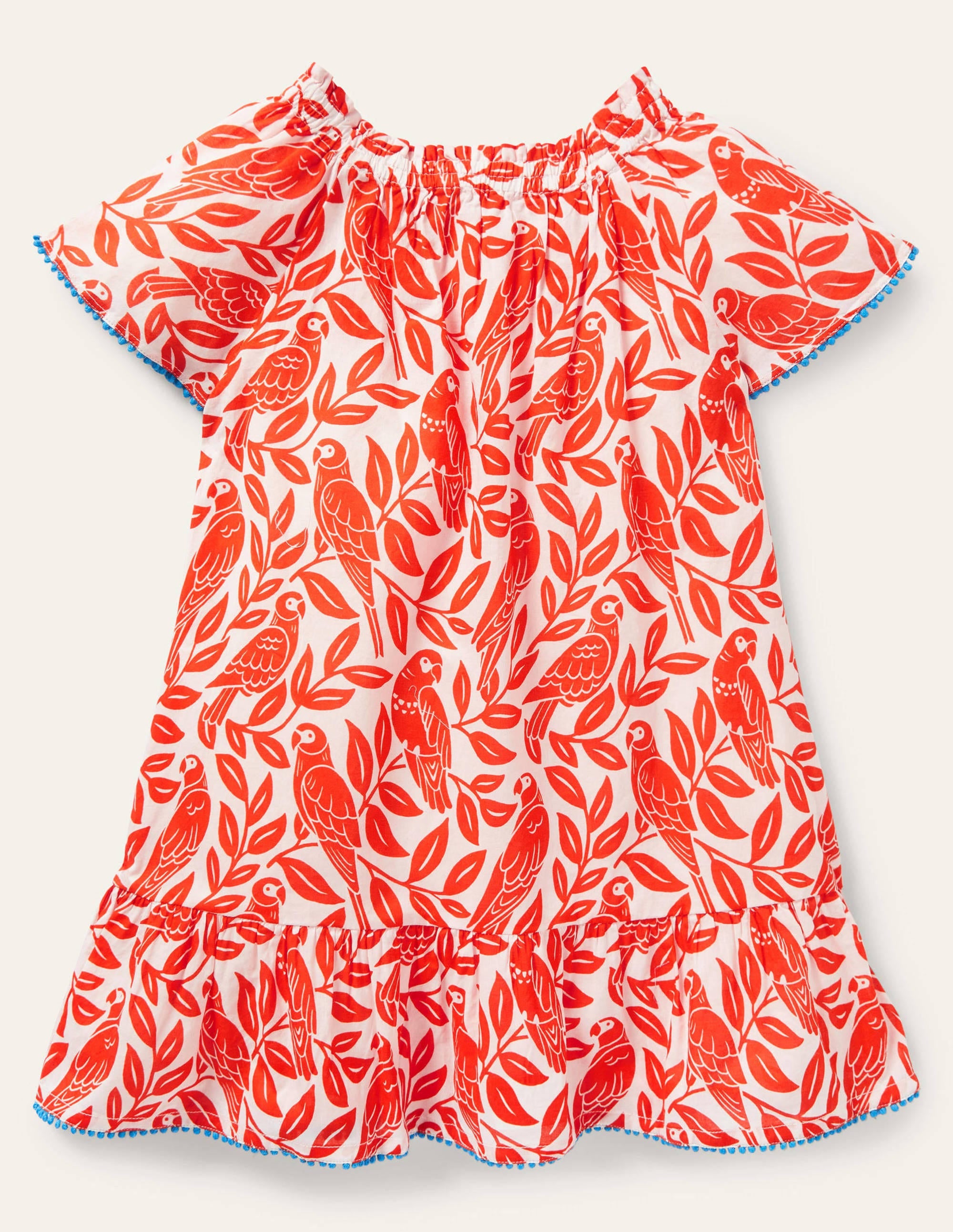 Smocked Printed Kaftan-Watermelon Red Parrot - Image 2
